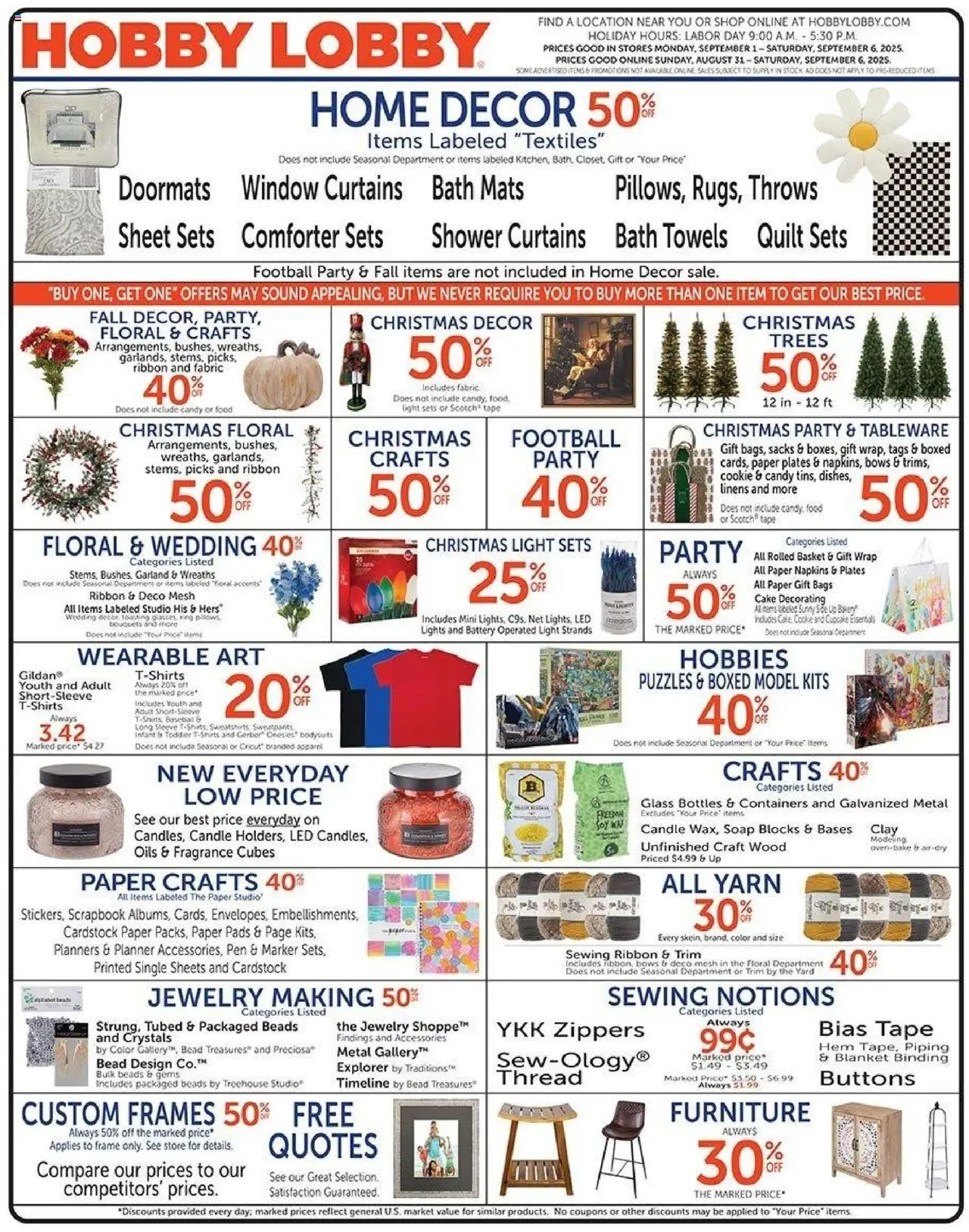 Hobby Lobby Weekly Ad - page 1- valid from 08/31/2025