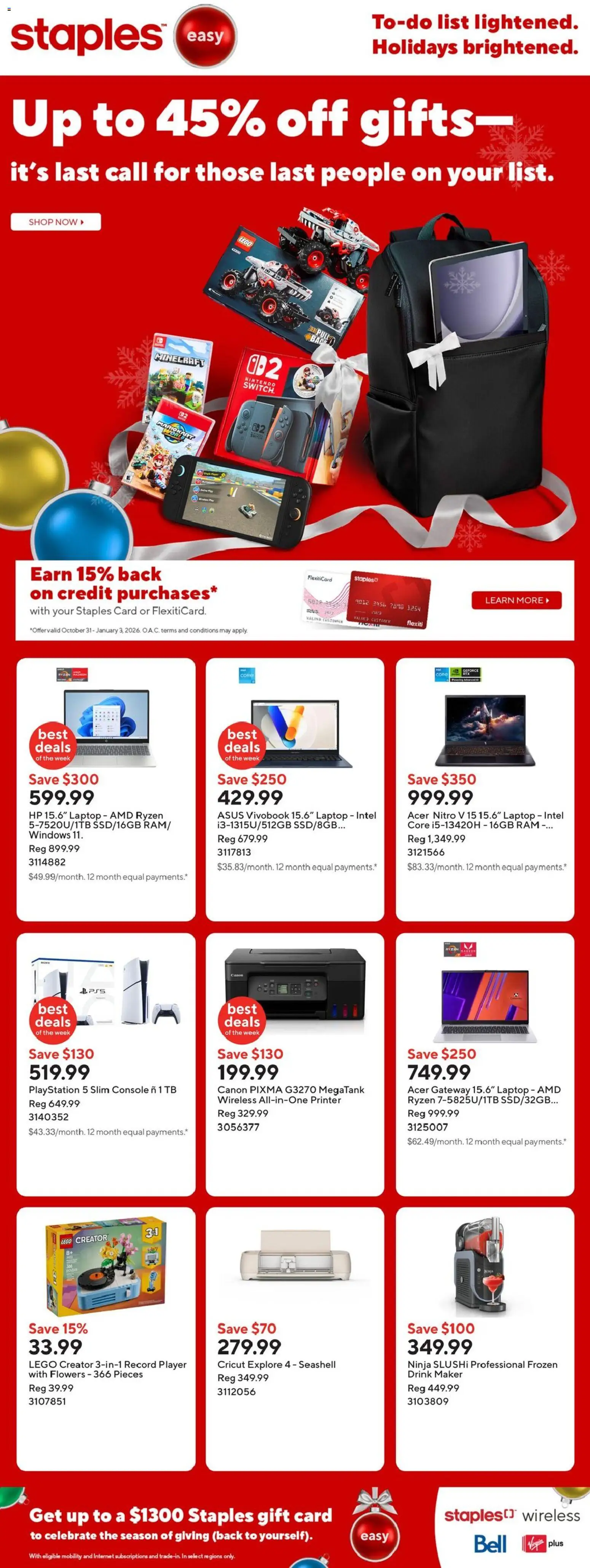 Staples weekly flyer / circulaire - page 1- valid from Dec 19, 2025