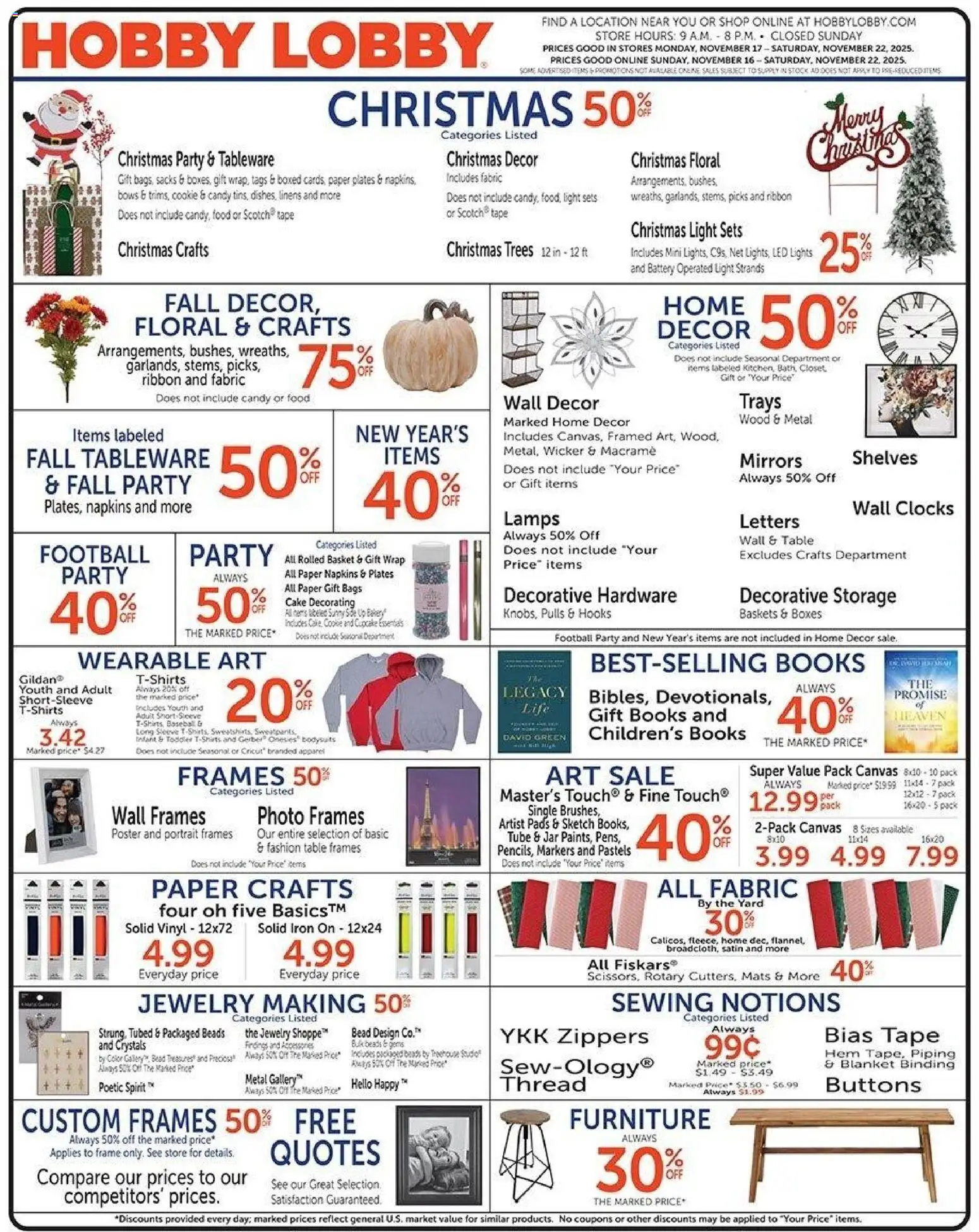 Hobby Lobby Weekly Ad - page 1- valid from 11/16/2025