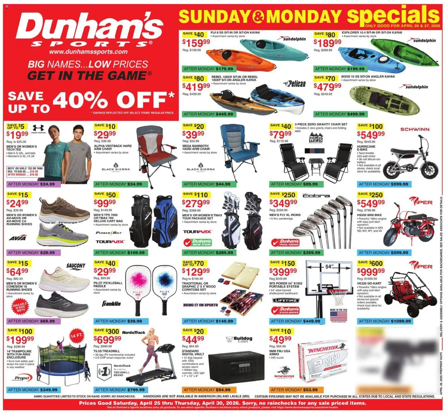Dunham's Sports Weekly Ad - page 1- valid from 04/25/2026