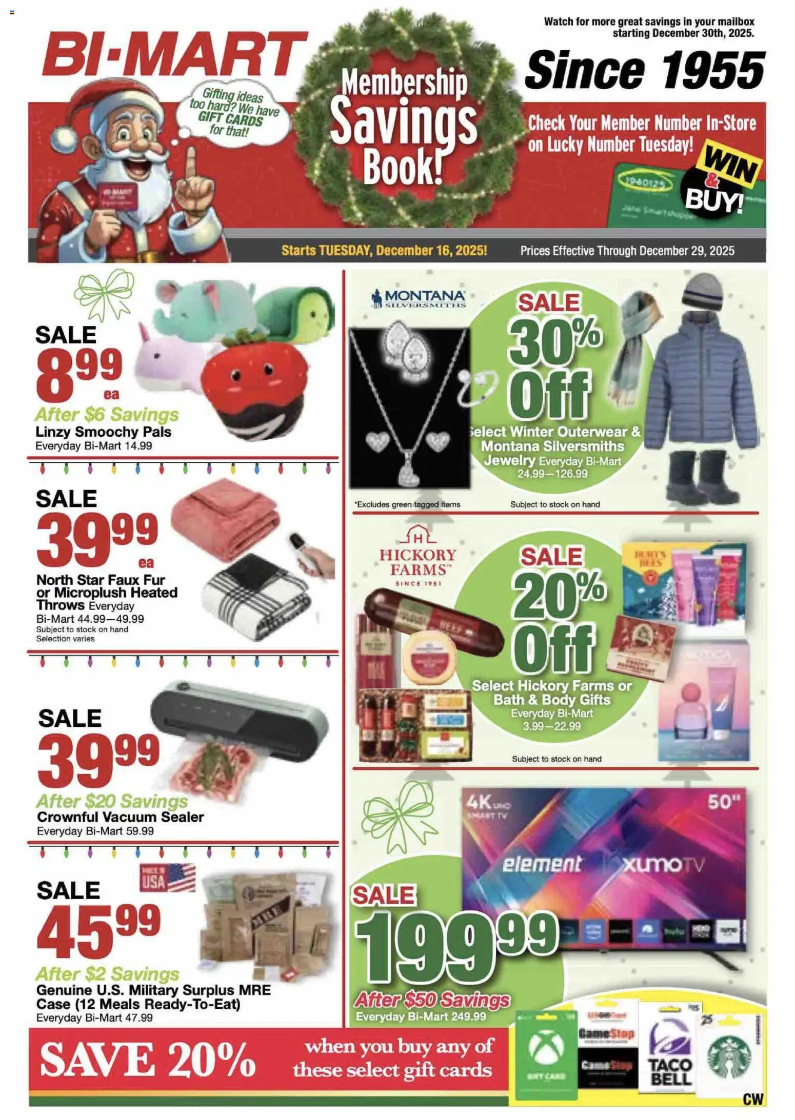 Bi-Mart Membership Savings Book - page 1- valid from 12/16/2025