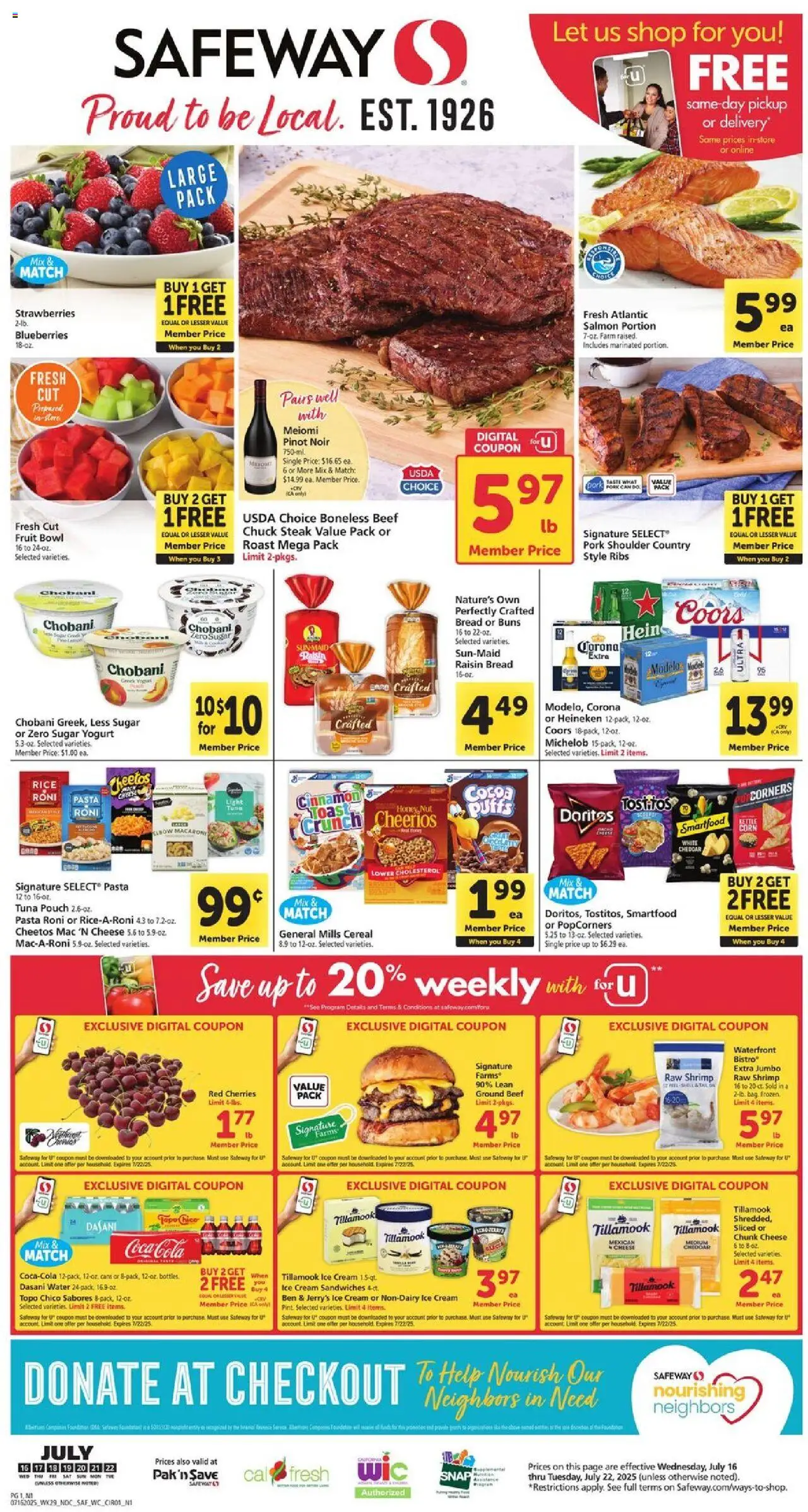 Safeway Weekly Ad - page 1- valid from 07/16/2025