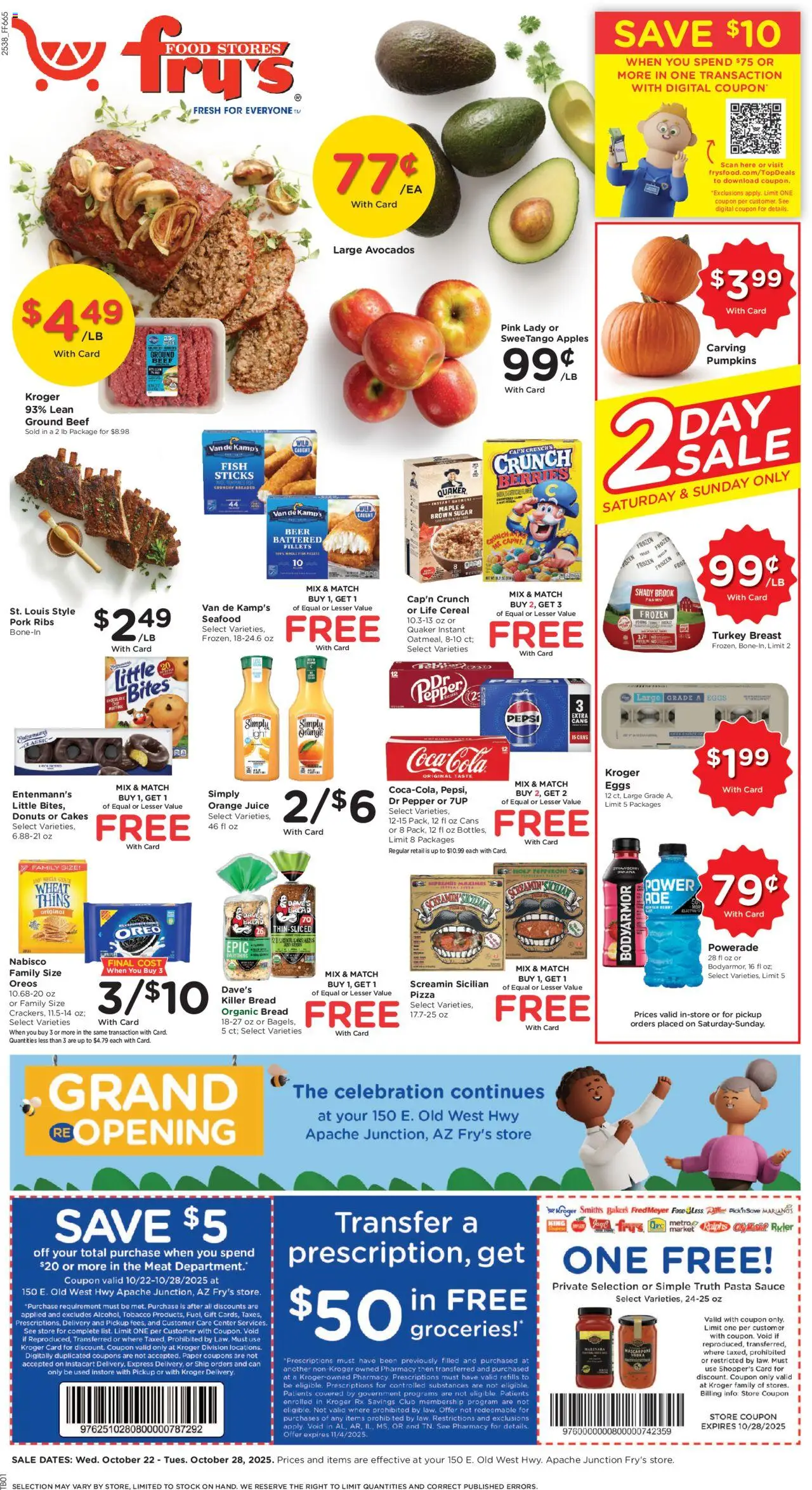 Fry's Food Weekly Ad - page 1- valid from 10/22/2025