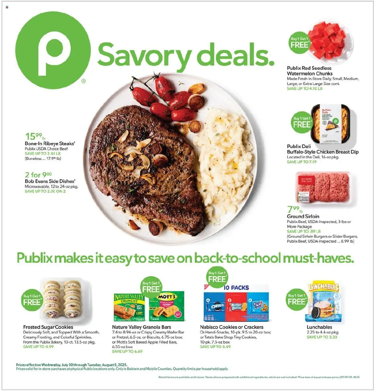 Publix Weekly Ad - page 1- valid from 07/30/2025