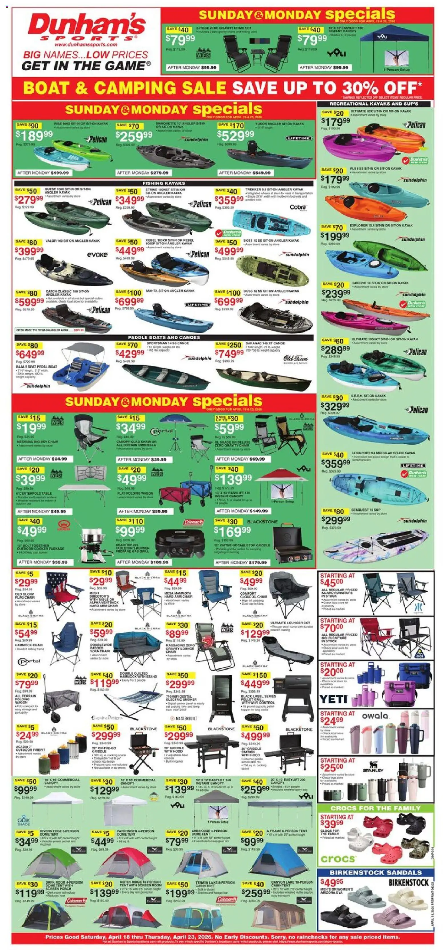 Dunham's Sports Weekly Ad - page 1- valid from 04/18/2026