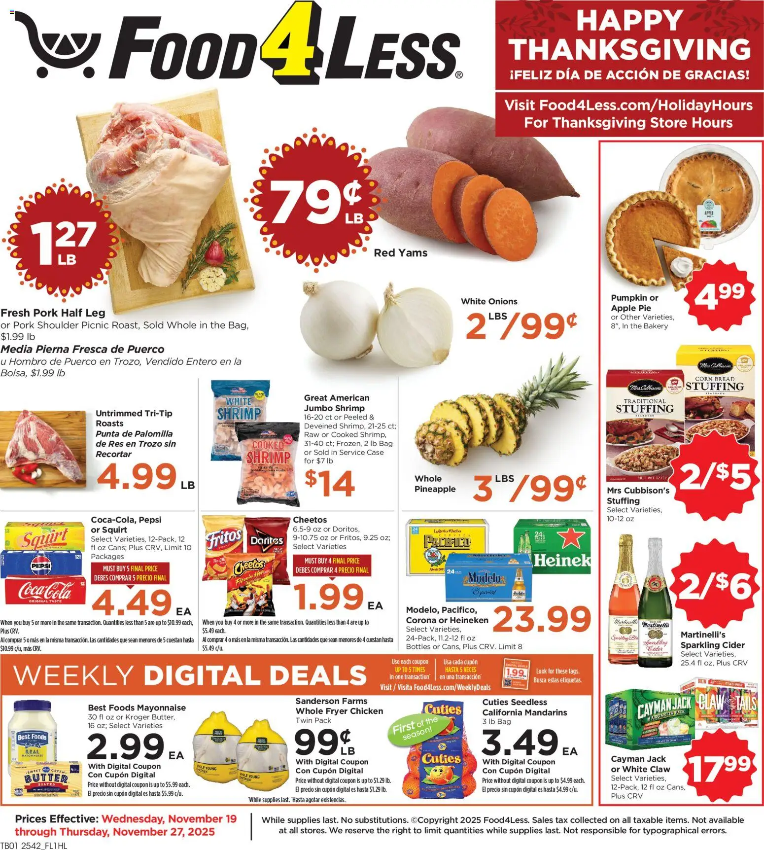 Food 4 Less Weekly Ad - page 1- valid from 11/19/2025