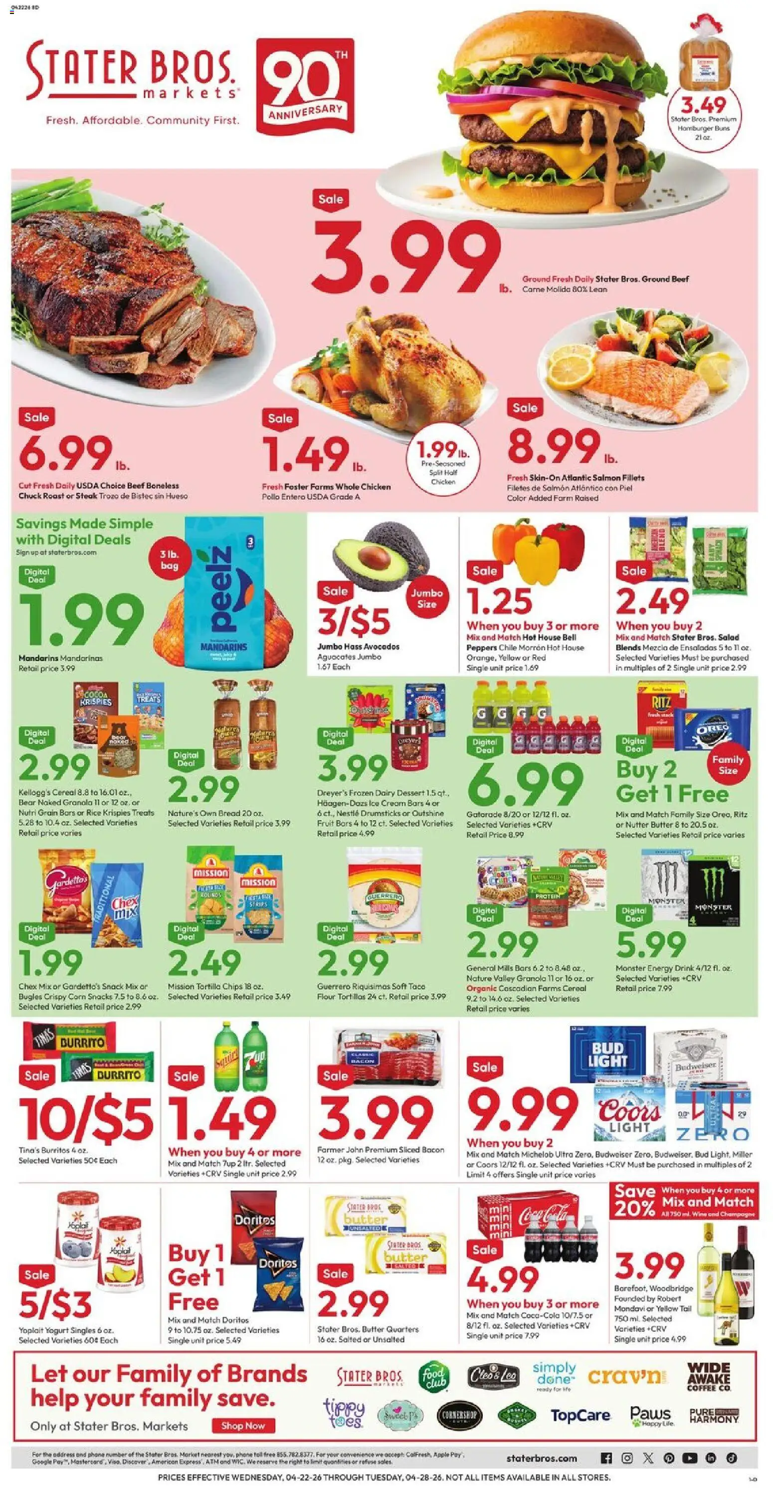 Stater Bros Weekly Ad - page 1- valid from 04/22/2026