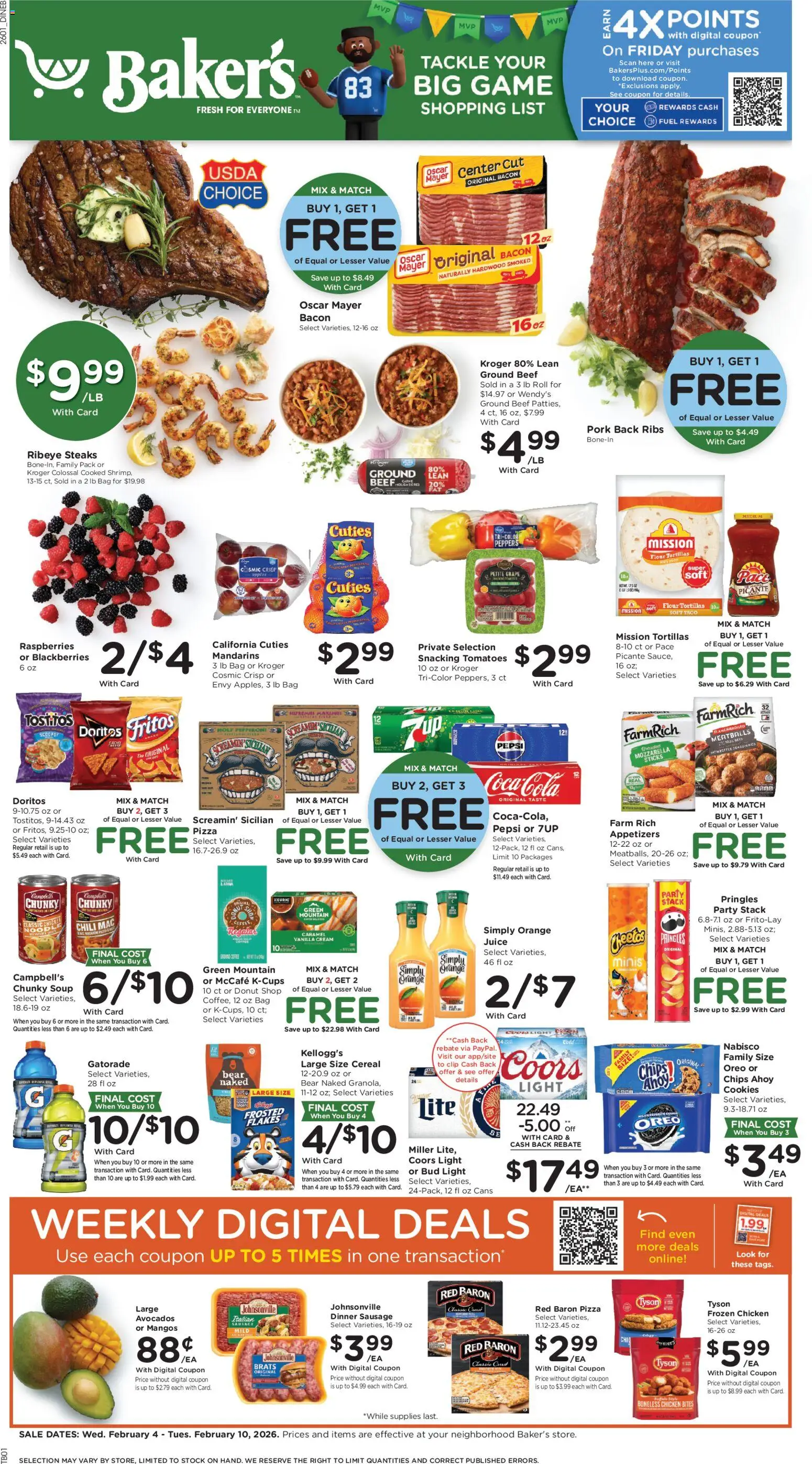 Baker's Weekly Ad - page 1- valid from 02/04/2026