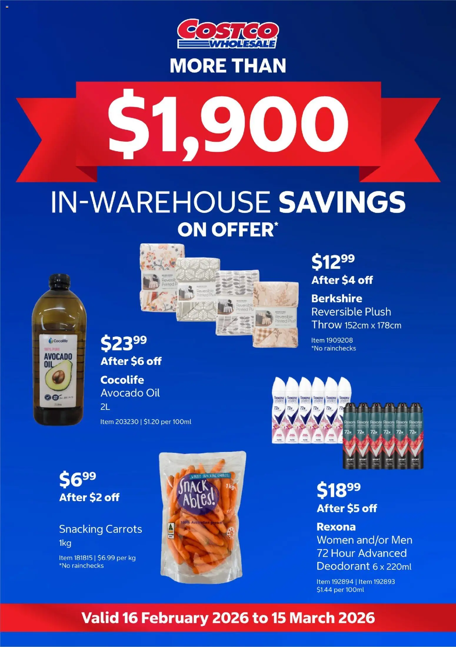 Costco Warehouse savings - page 1- valid from 16/02/2026
