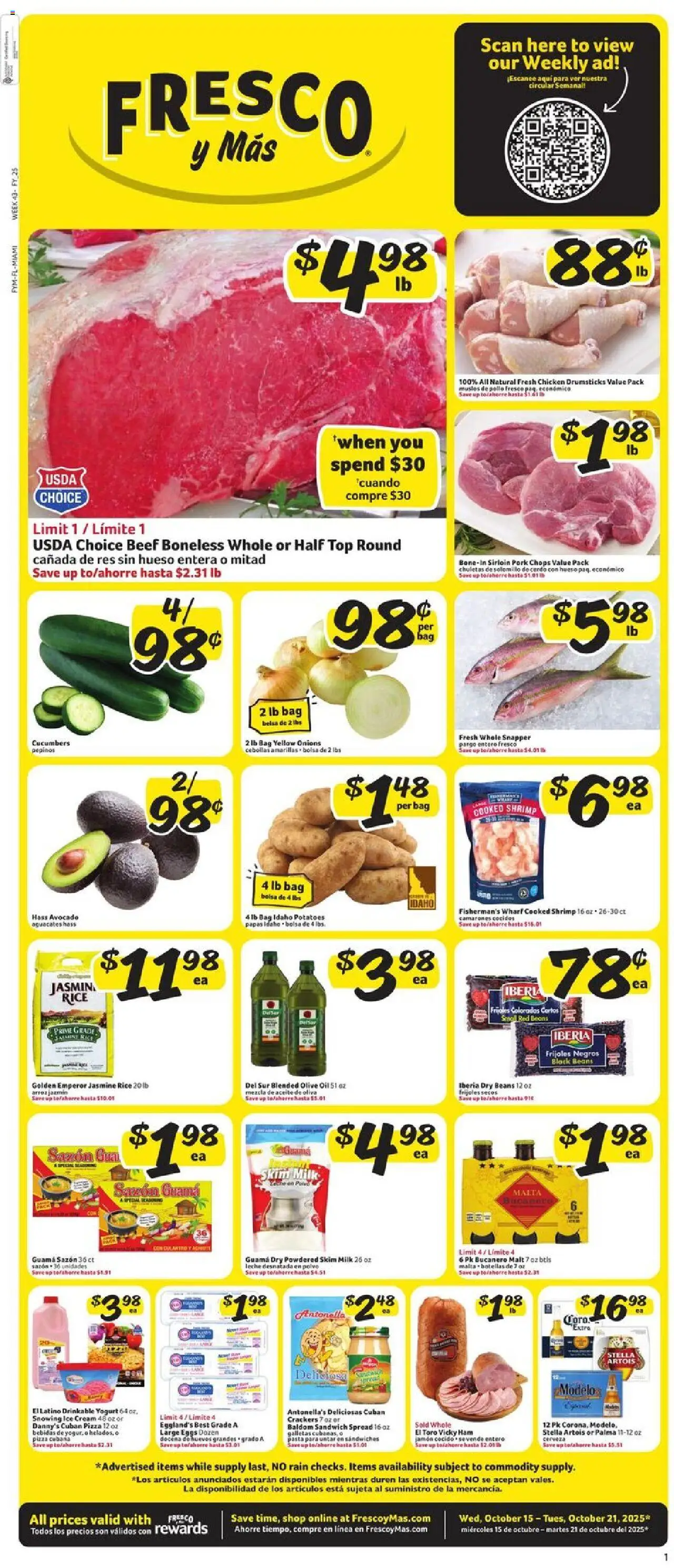 Fresco y Más Weekly Ad - page 1- valid from 10/15/2025