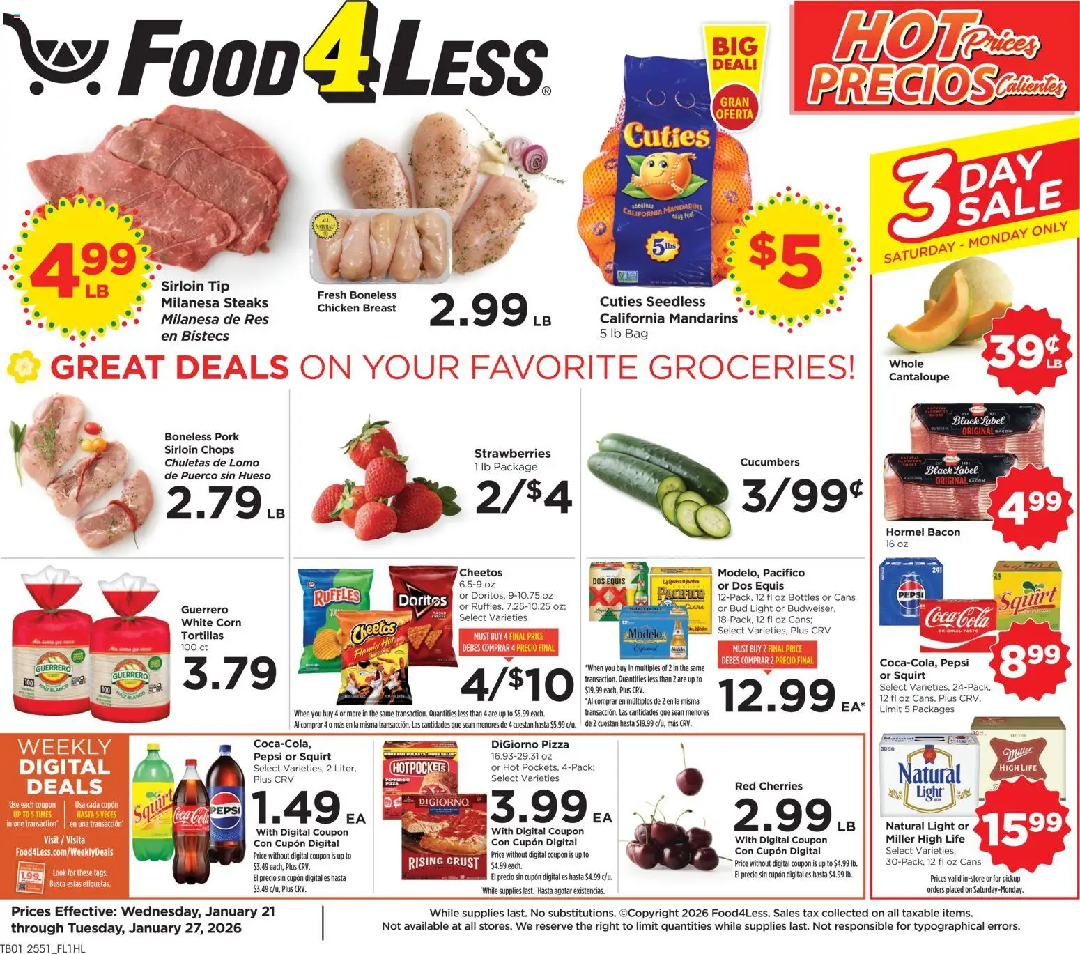 Food 4 Less Weekly Ad - page 1- valid from 01/21/2026