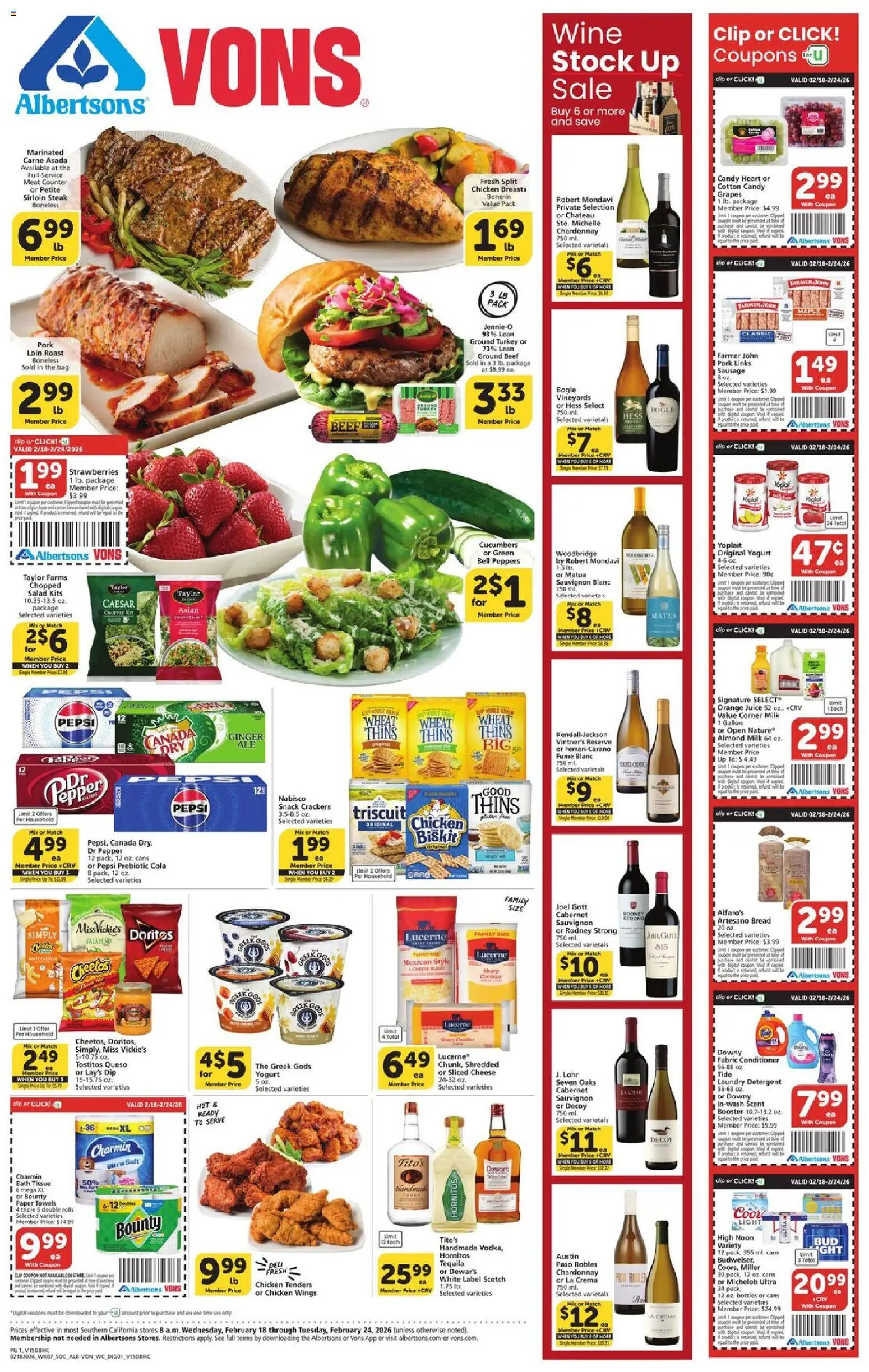 Vons Weekly Ad - page 1- valid from 02/18/2026
