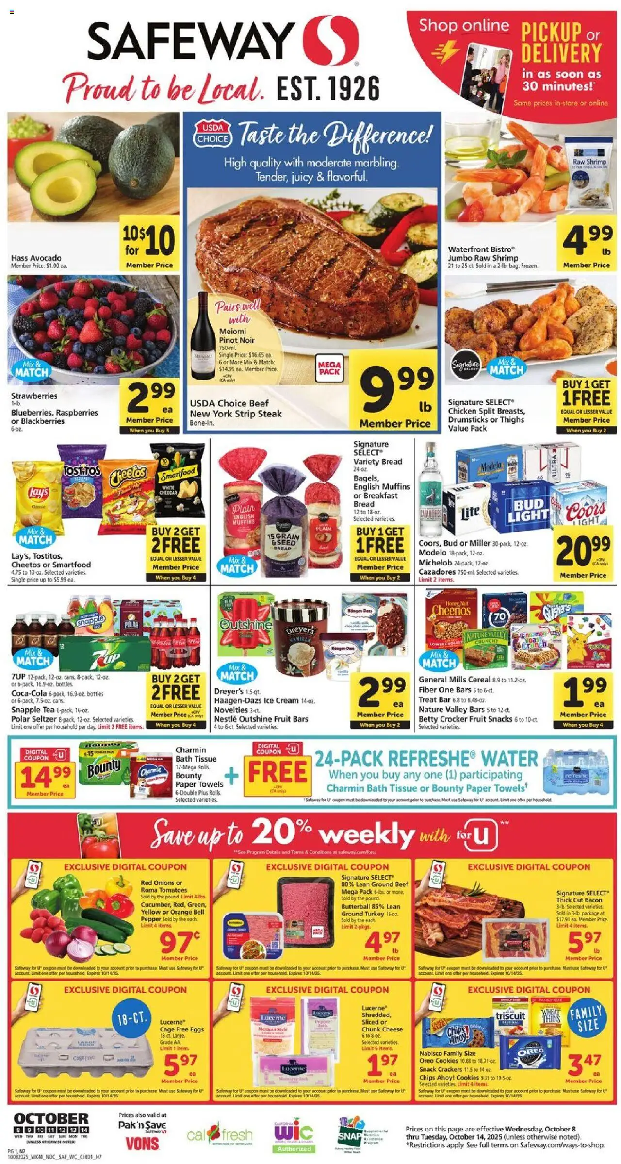 Safeway Weekly Ad - page 1- valid from 10/08/2025