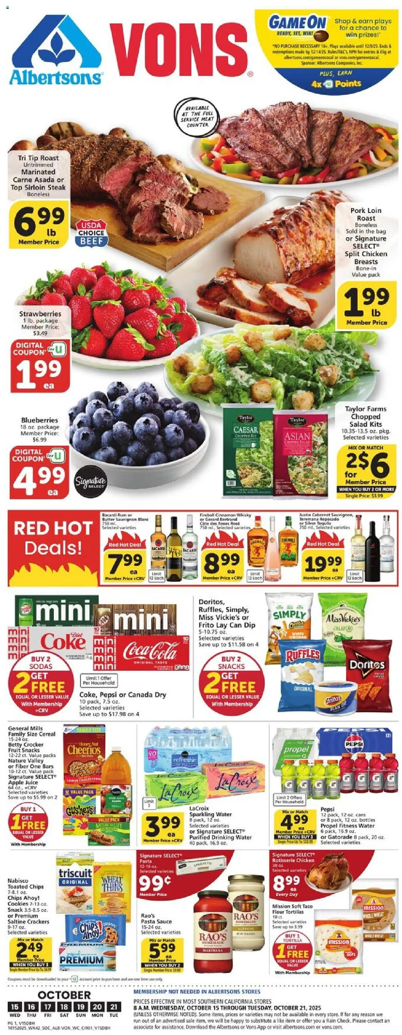 Vons Weekly Ad - page 1- valid from 10/15/2025