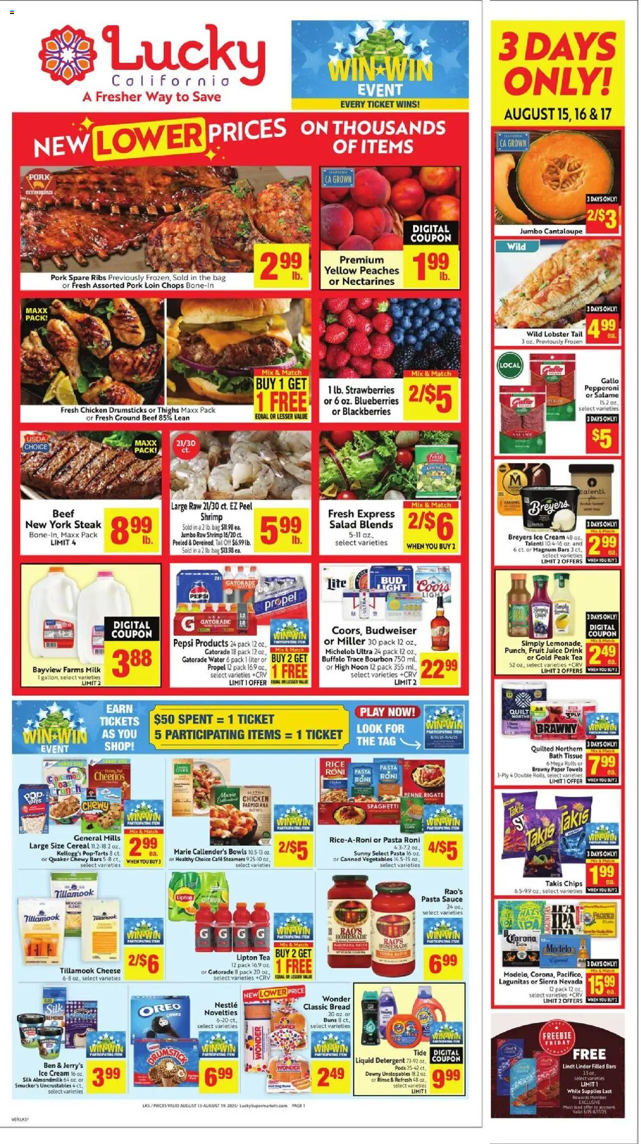 Lucky Supermarkets Weekly - CA - page 1- valid from 08/13/2025