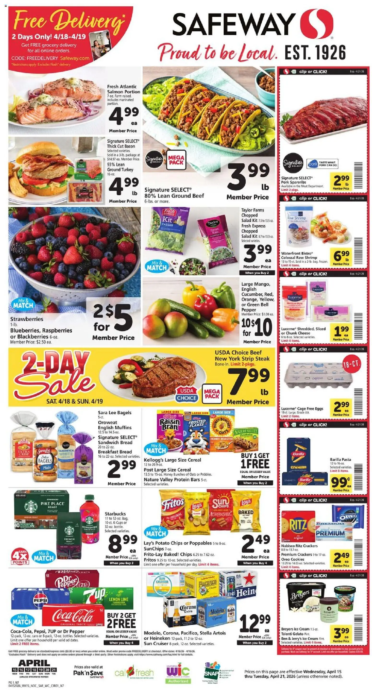 Safeway Weekly Ad - page 1- valid from 04/15/2026
