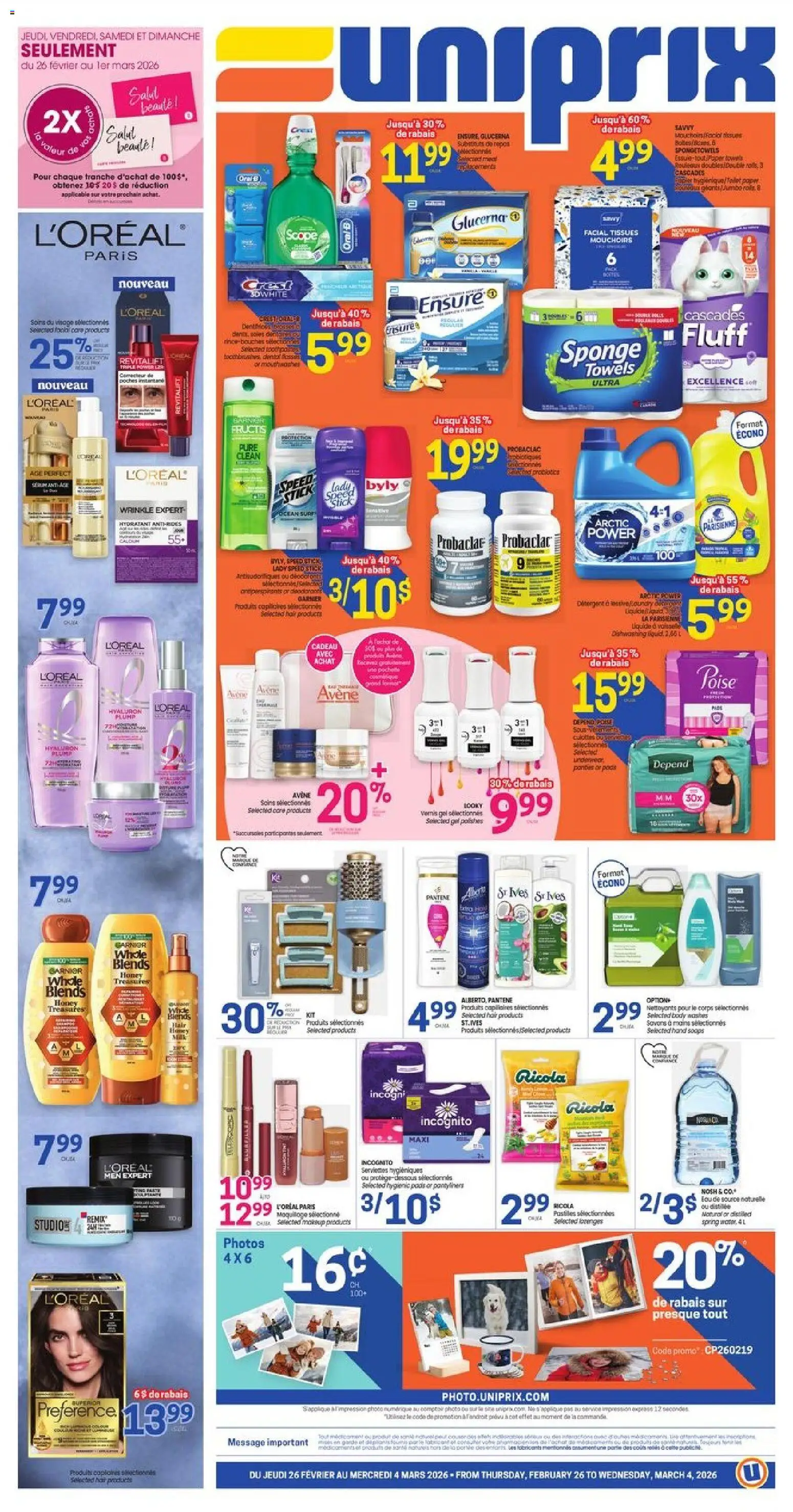 Uniprix weekly flyer / circulaire - page 1- valid from Feb 26, 2026