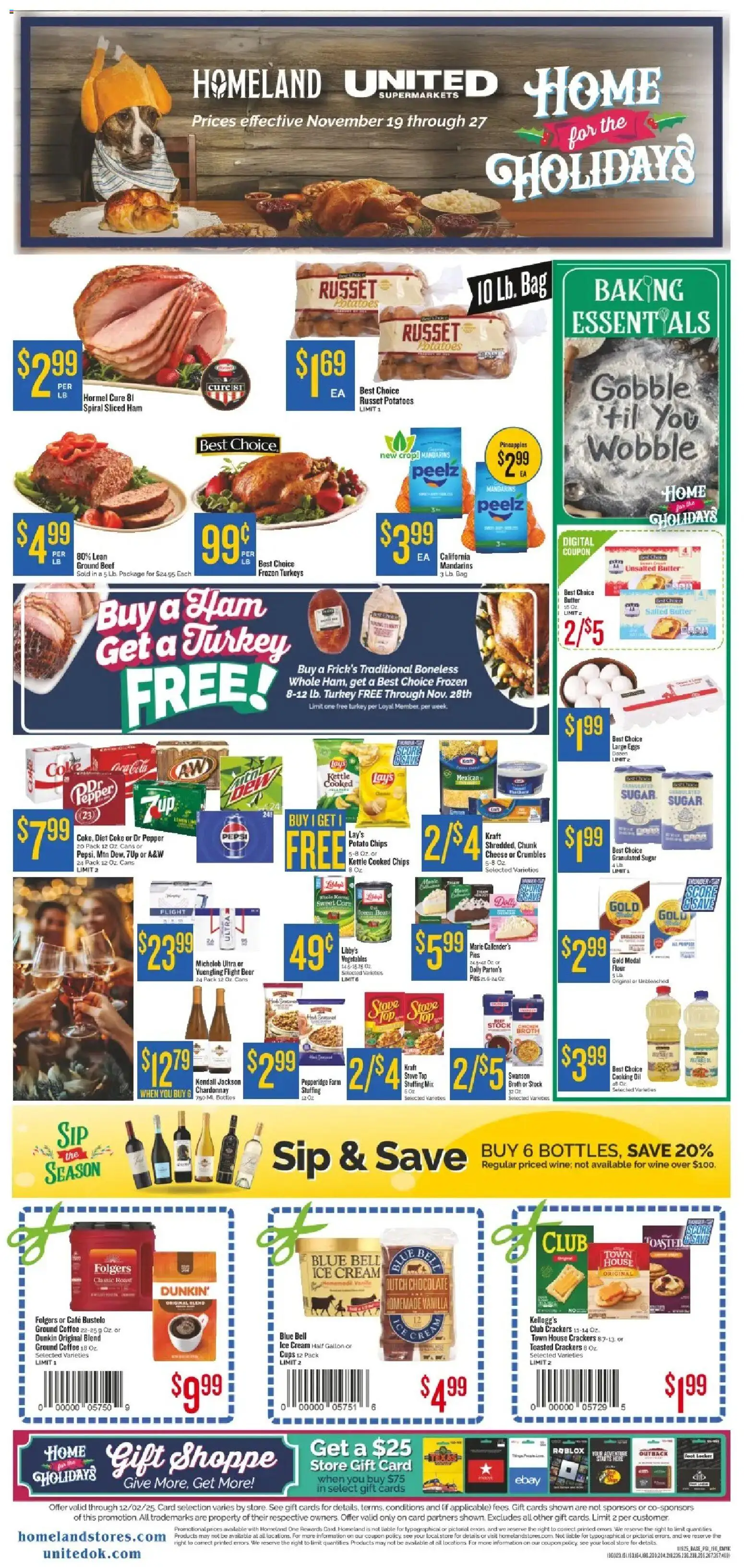 Homeland Weekly Ad - page 1- valid from 11/19/2025