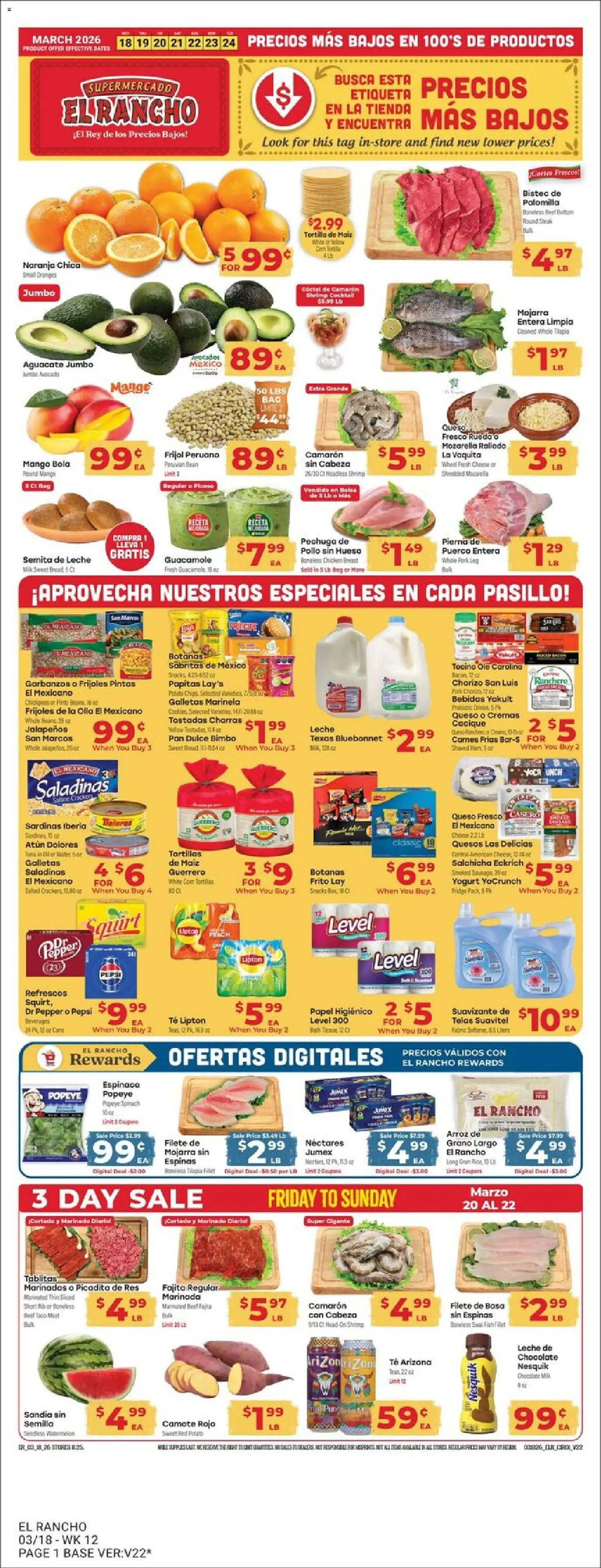 El Rancho Weekly Ad - page 1- valid from 03/18/2026