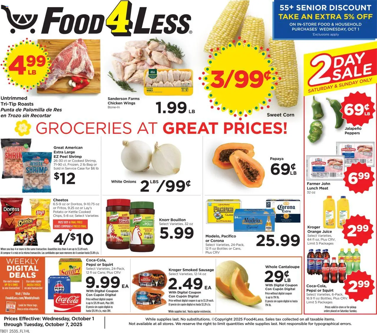 Food 4 Less Weekly Ad - page 1- valid from 10/01/2025