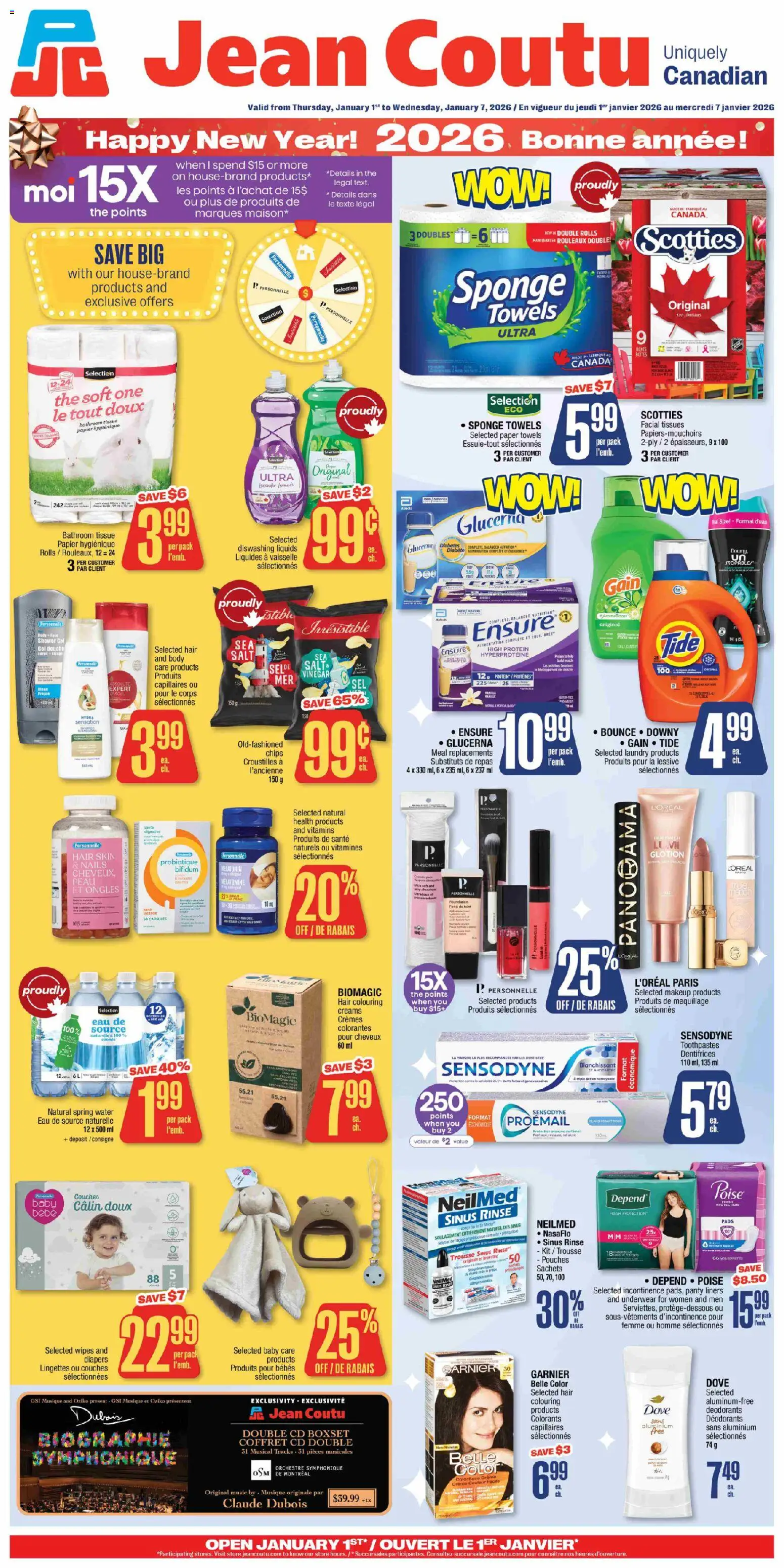 Jean Coutu weekly flyer - page 1- valid from Jan 1, 2026