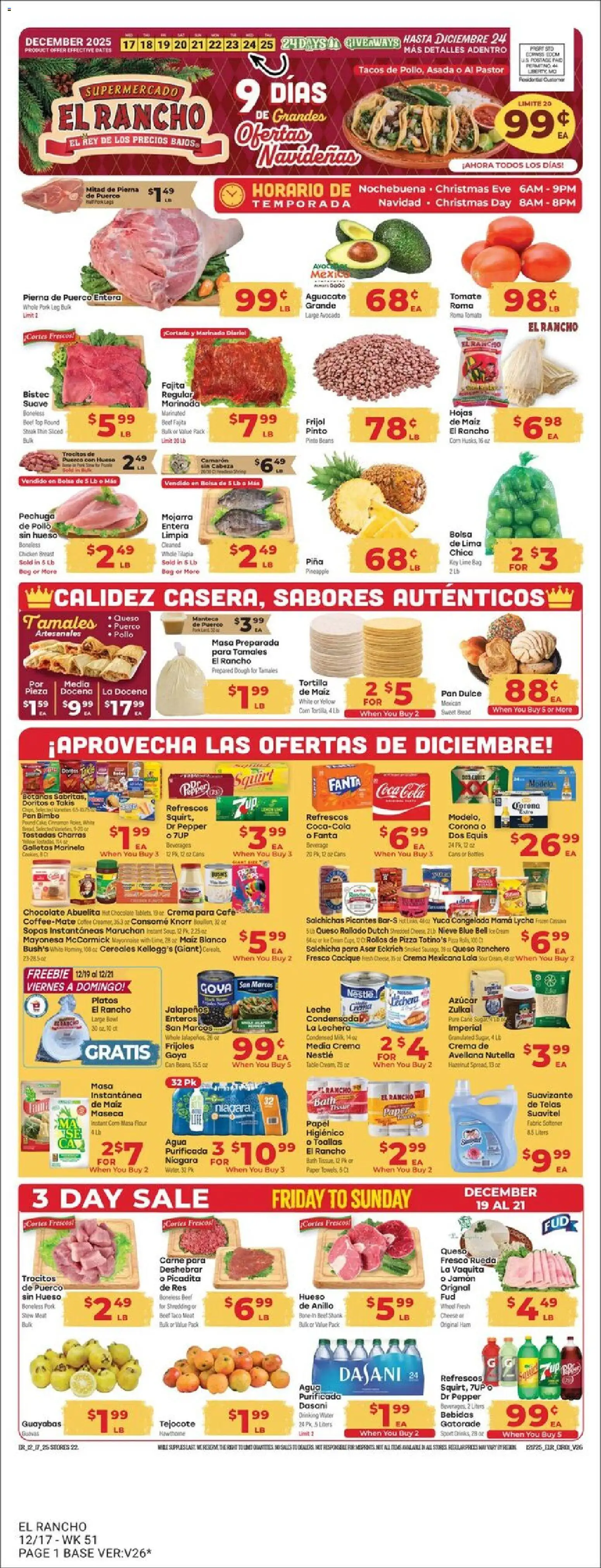 El Rancho Weekly Ad - page 1- valid from 12/17/2025