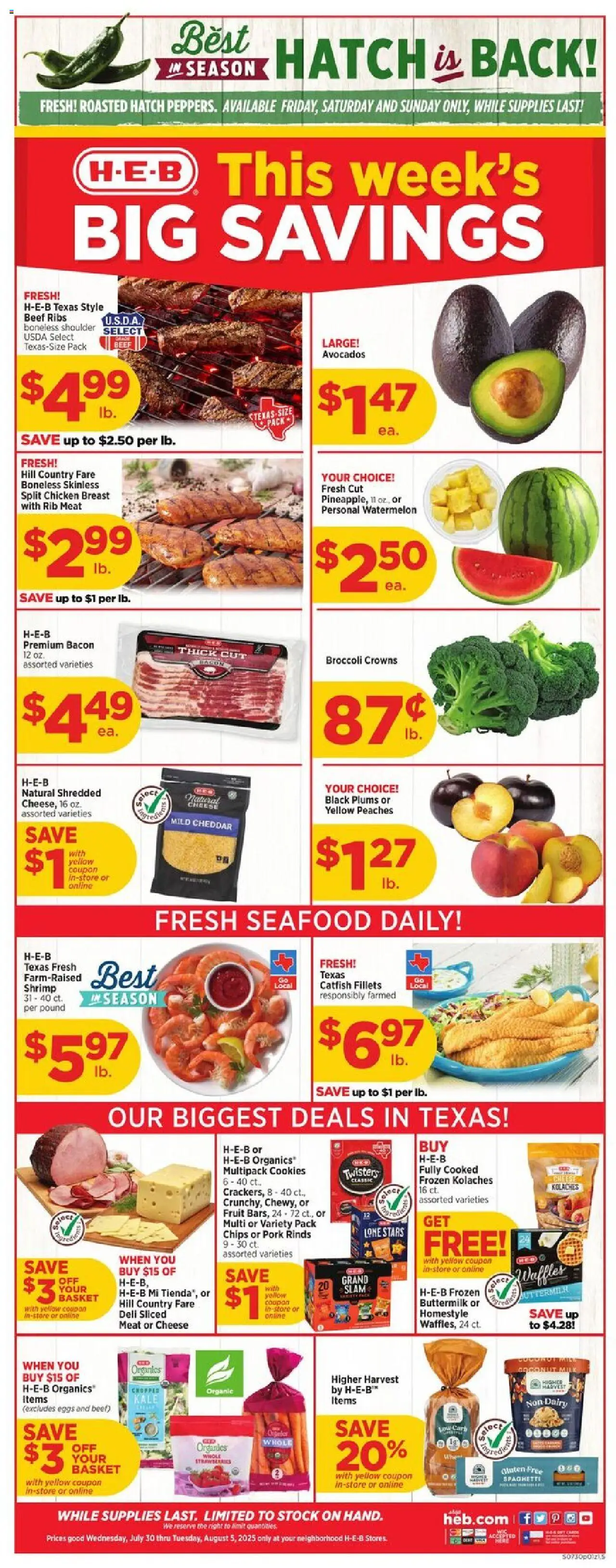 H-E-B Weekly Ad - page 1- valid from 07/30/2025