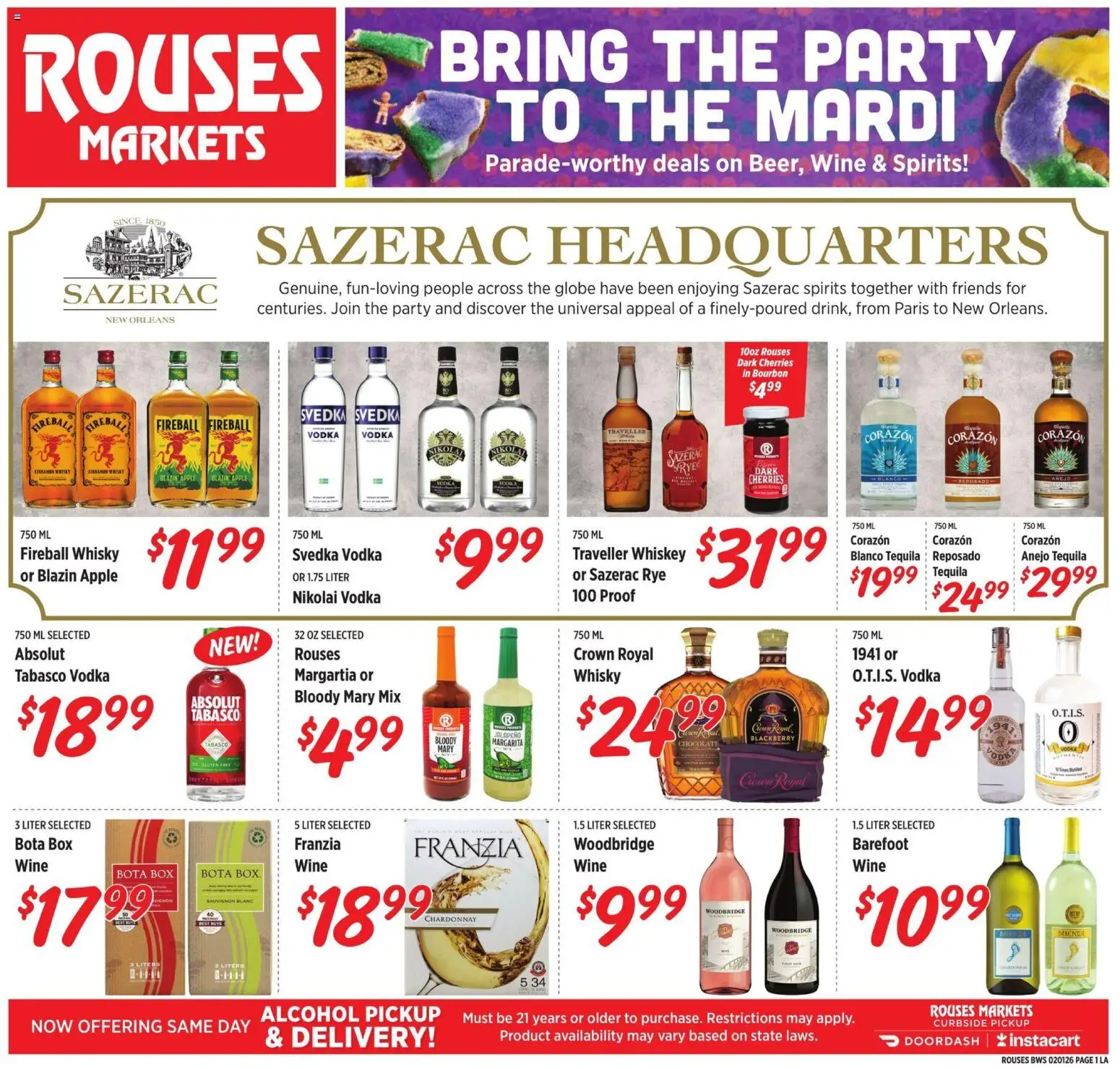 Rouses Alcohol Flyer - page 1- valid from 02/01/2026