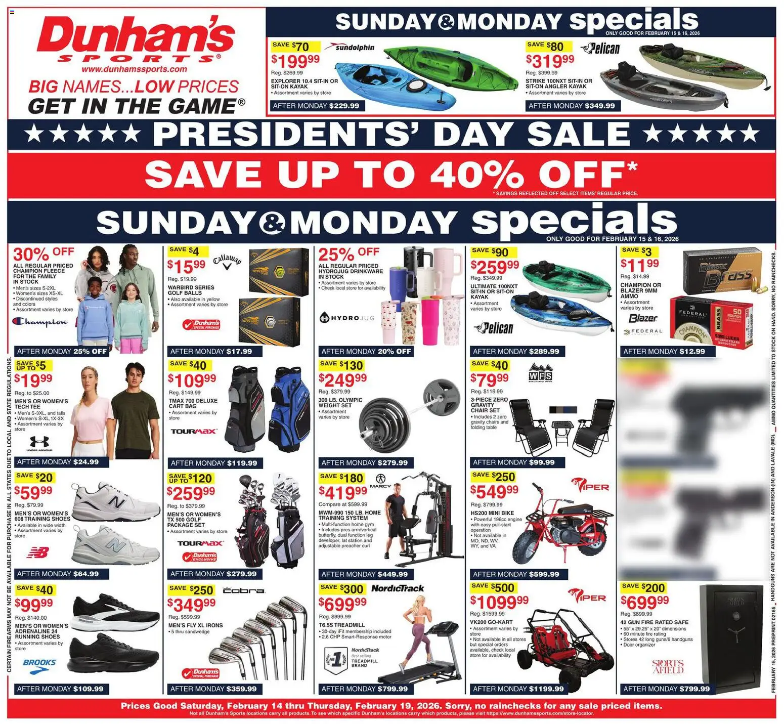 Dunham's Sports Weekly Ad - page 1- valid from 02/14/2026