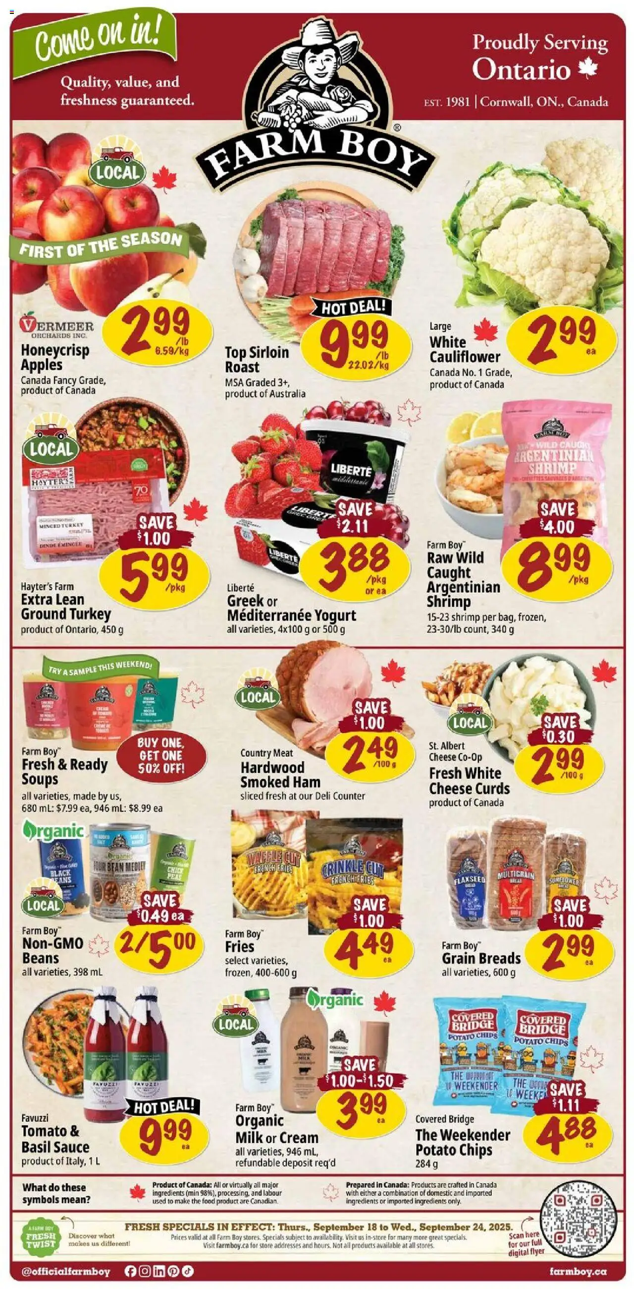 Farm Boy weekly flyer / circulaire - page 1- valid from Sep 18, 2025