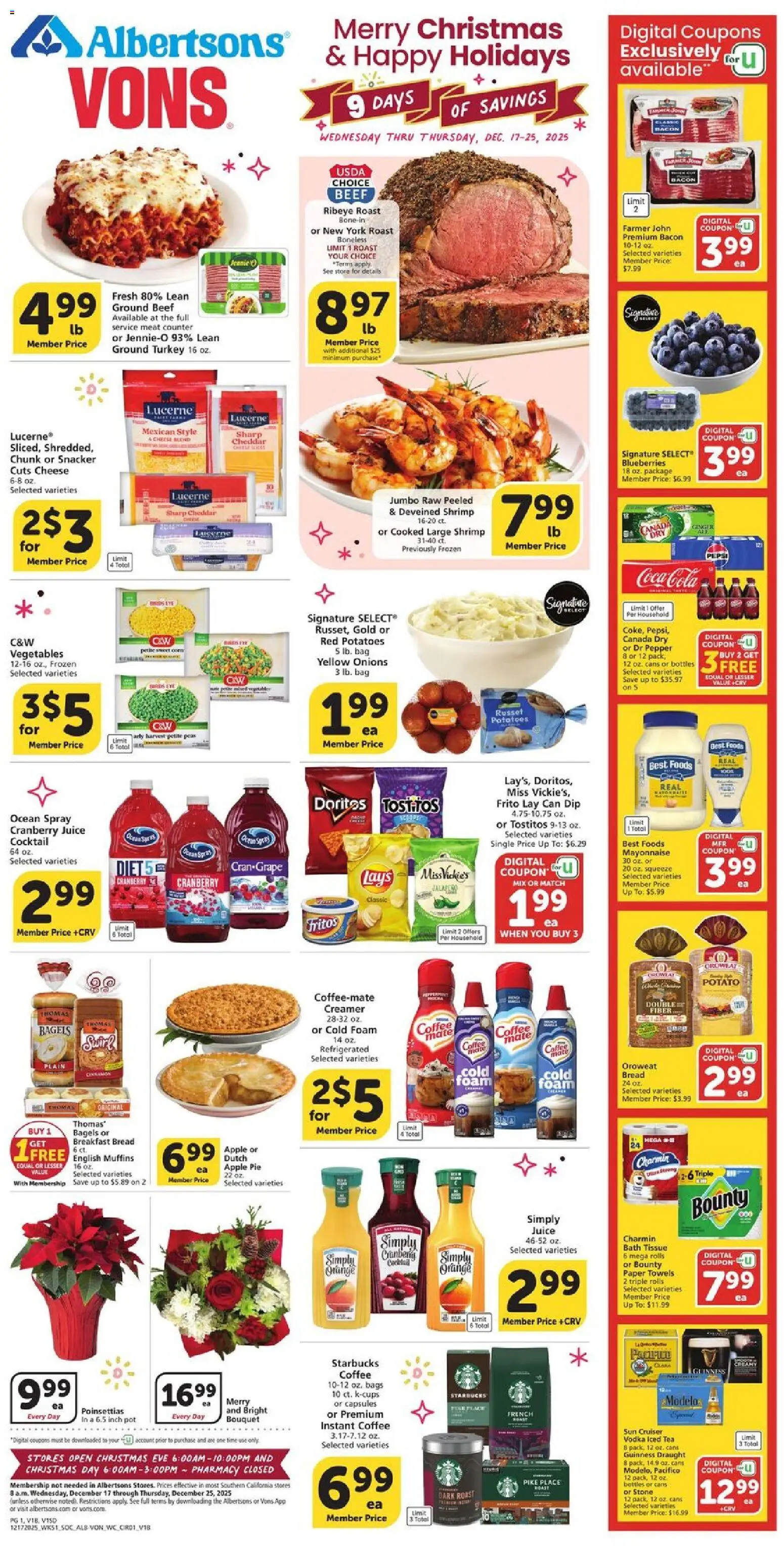 Vons Weekly Ad - page 1- valid from 12/17/2025