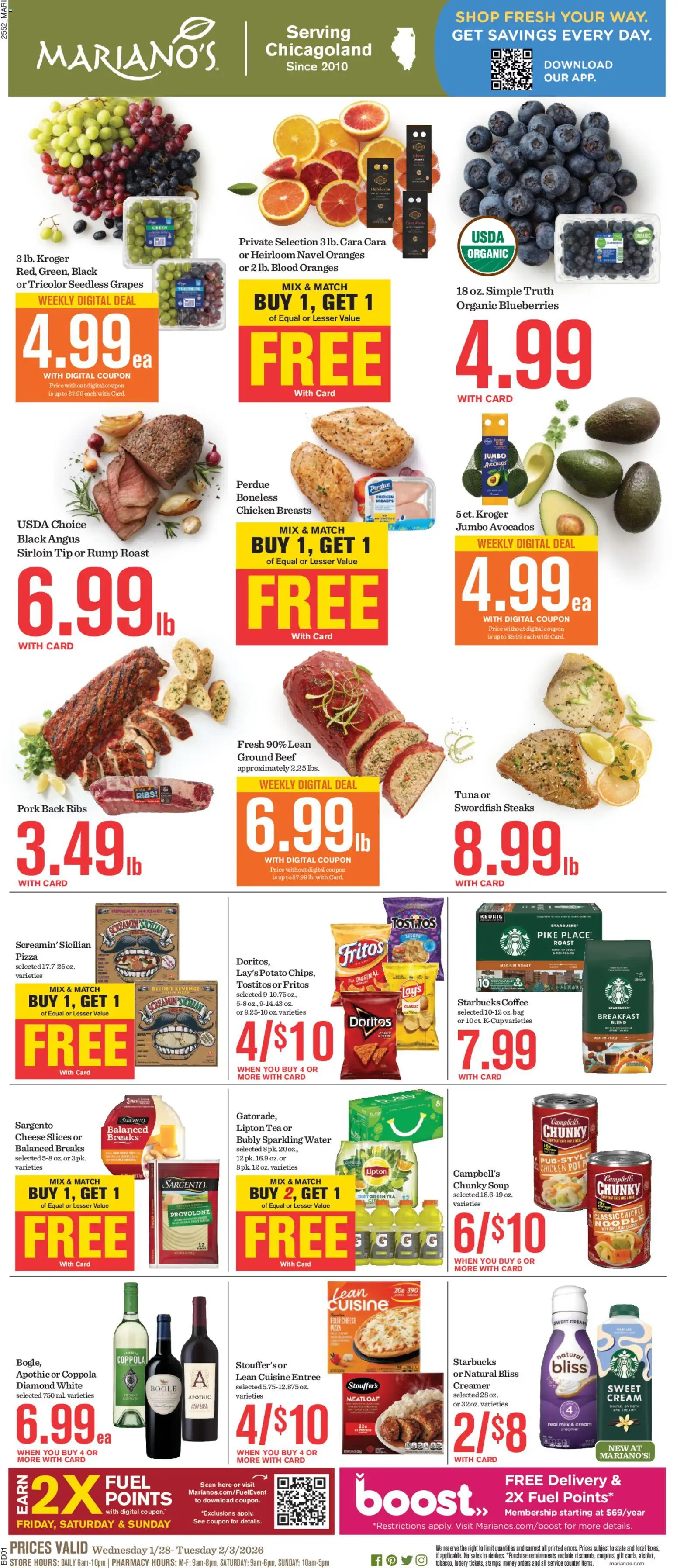 Mariano's Weekly Ad - page 1- valid from 01/28/2026