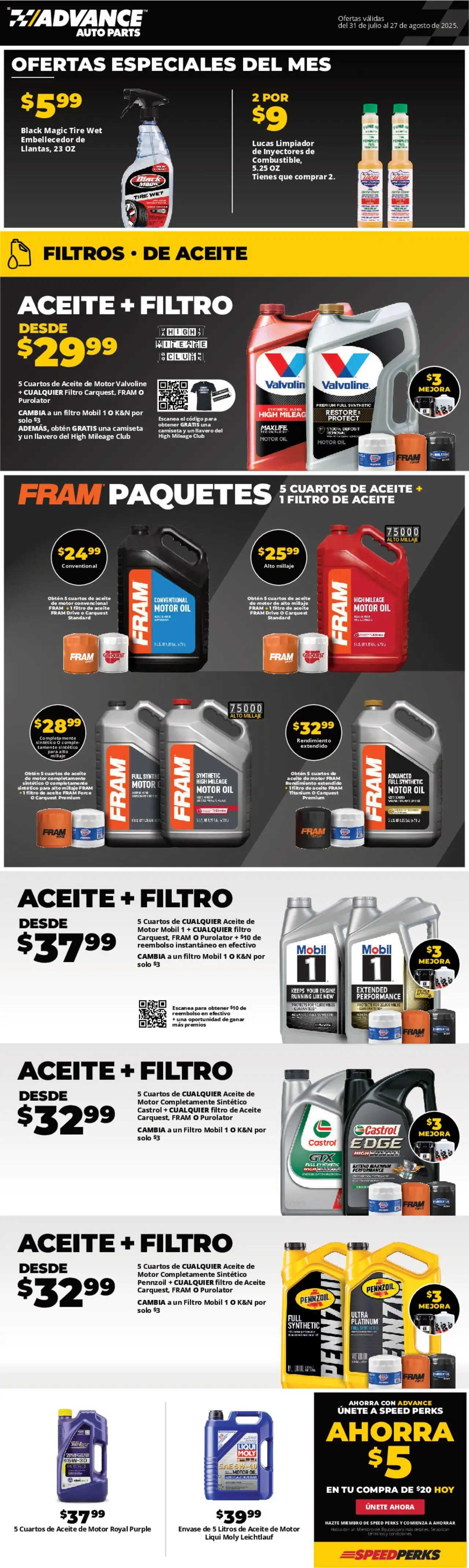 Advance Auto Parts Weekly Ad - Spanish - page 1- valid from 07/31/2025