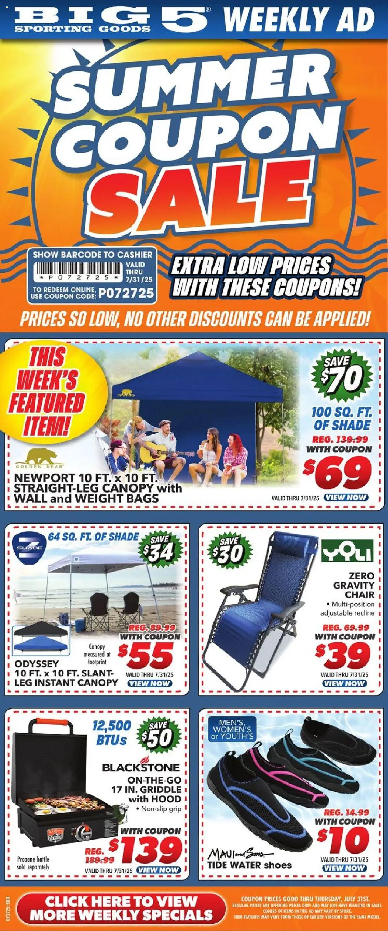 Big 5 Sporting Goods Weekly Ad - page 1- valid from 07/27/2025