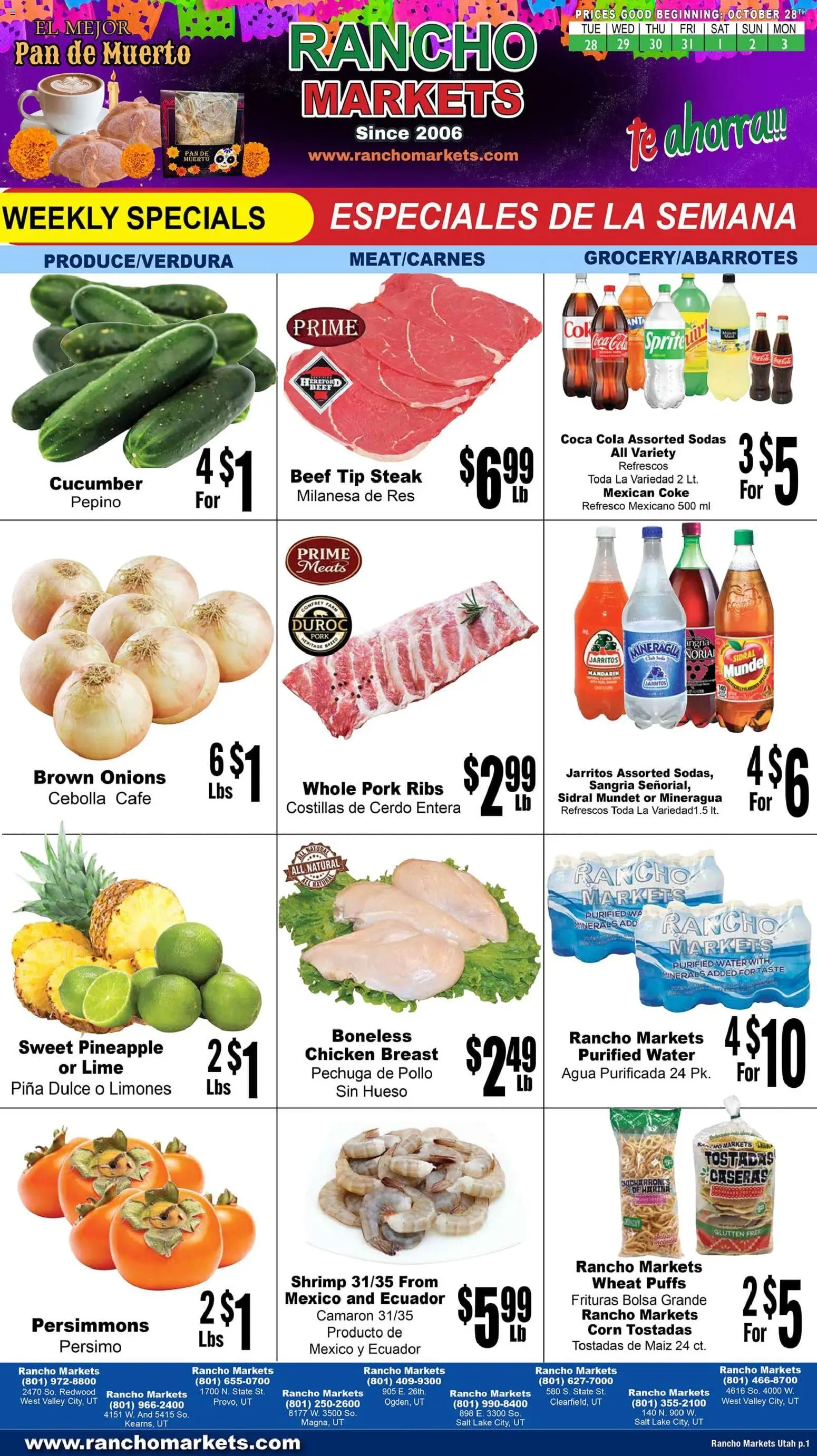 Rancho Markets Weekly Ad - page 1- valid from 10/28/2025