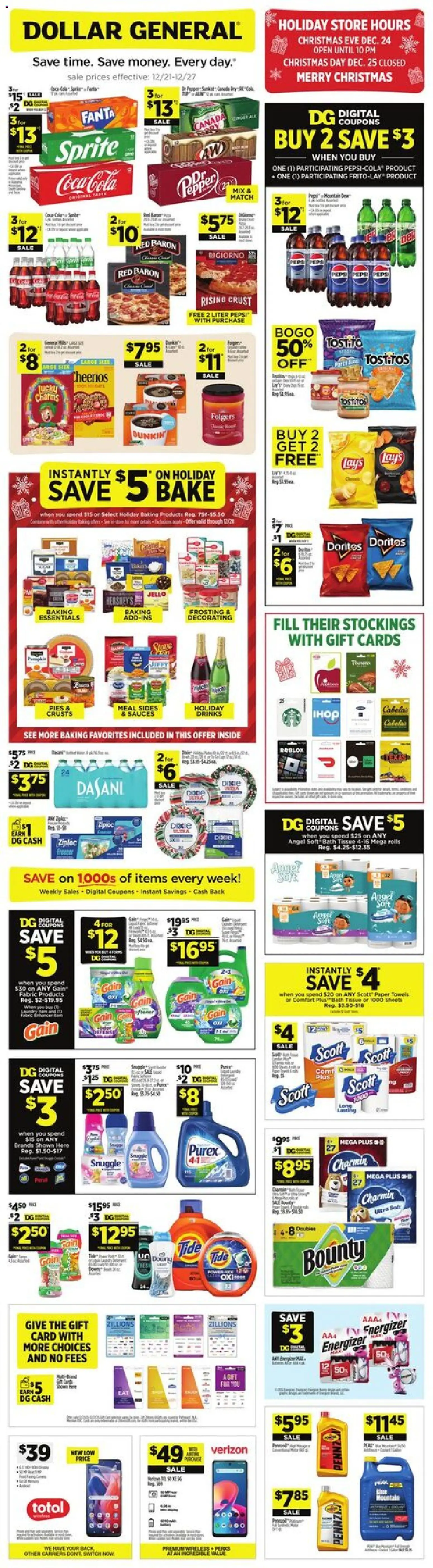 Dollar General Weekly Ad - page 1- valid from 12/21/2025
