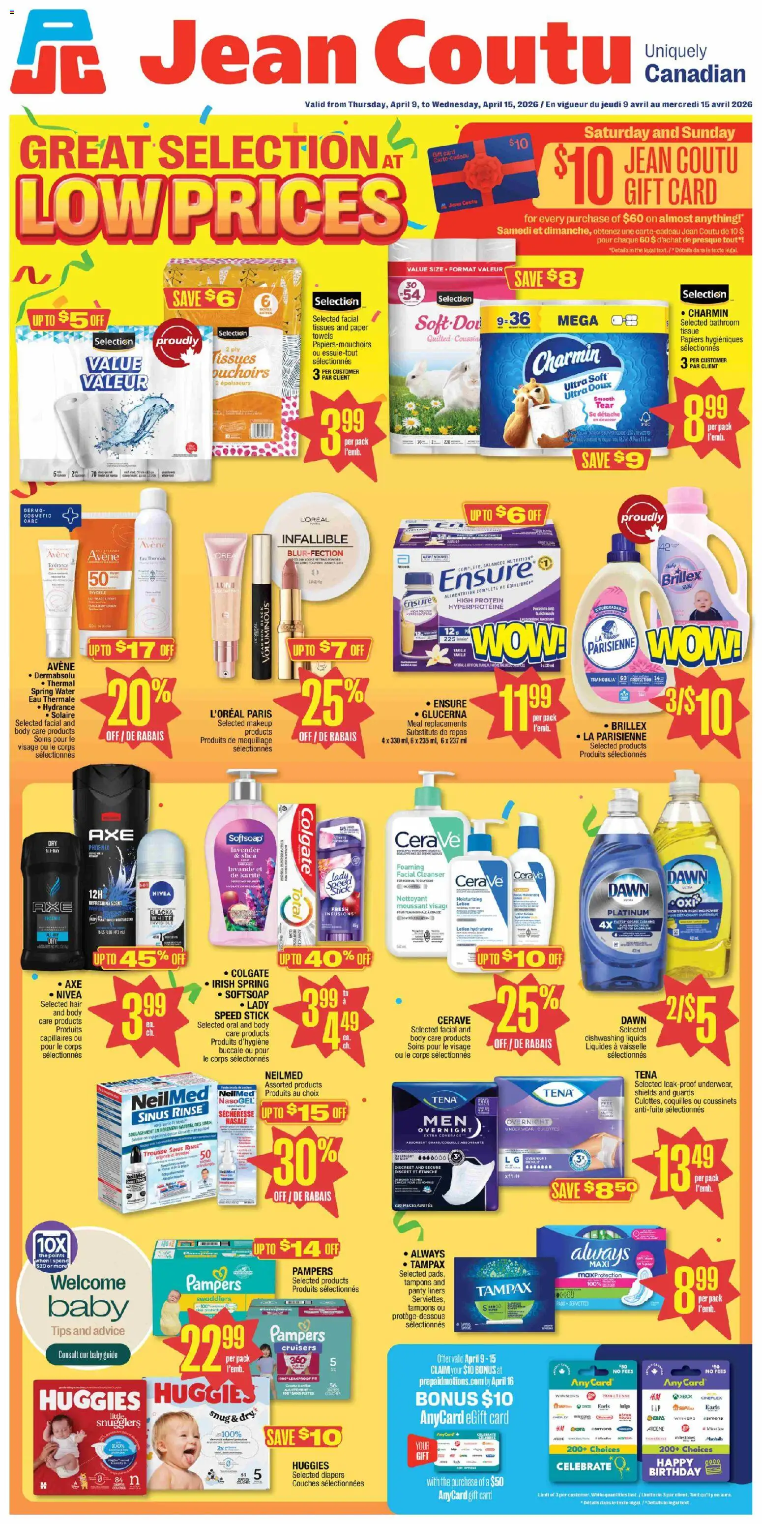 Jean Coutu weekly flyer - page 1- valid from Apr 9, 2026