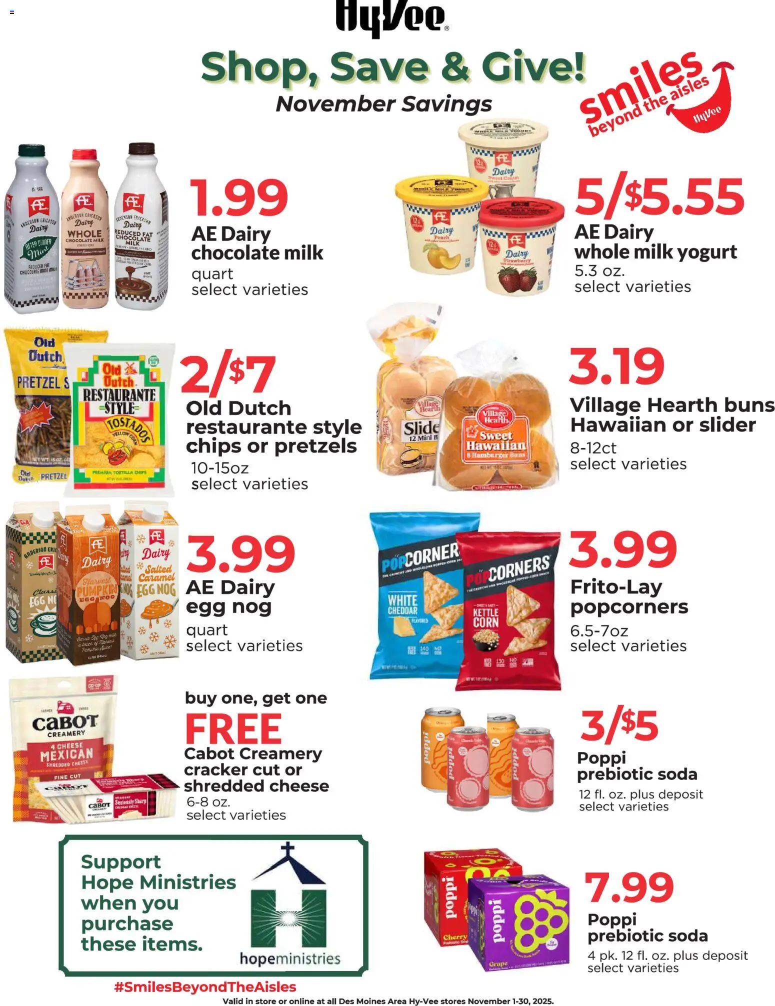 HyVee Shop, Save & Give! November Savings. - page 1- valid from 11/01/2025