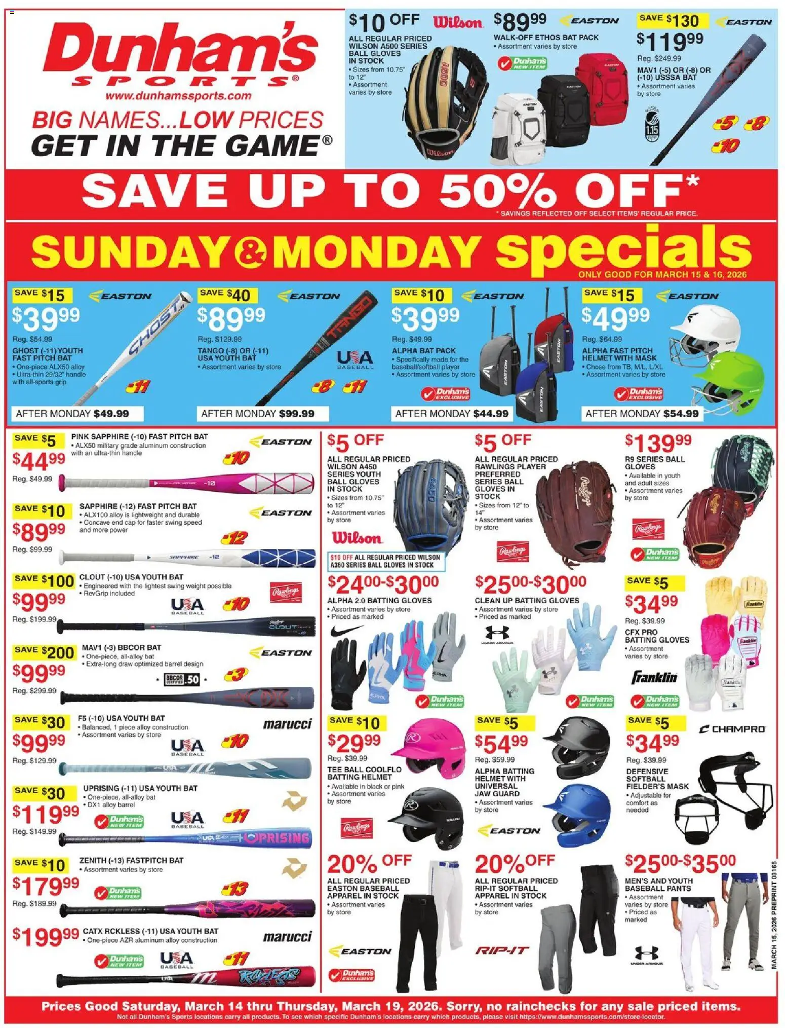 Dunham's Sports Weekly Ad - page 1- valid from 03/14/2026