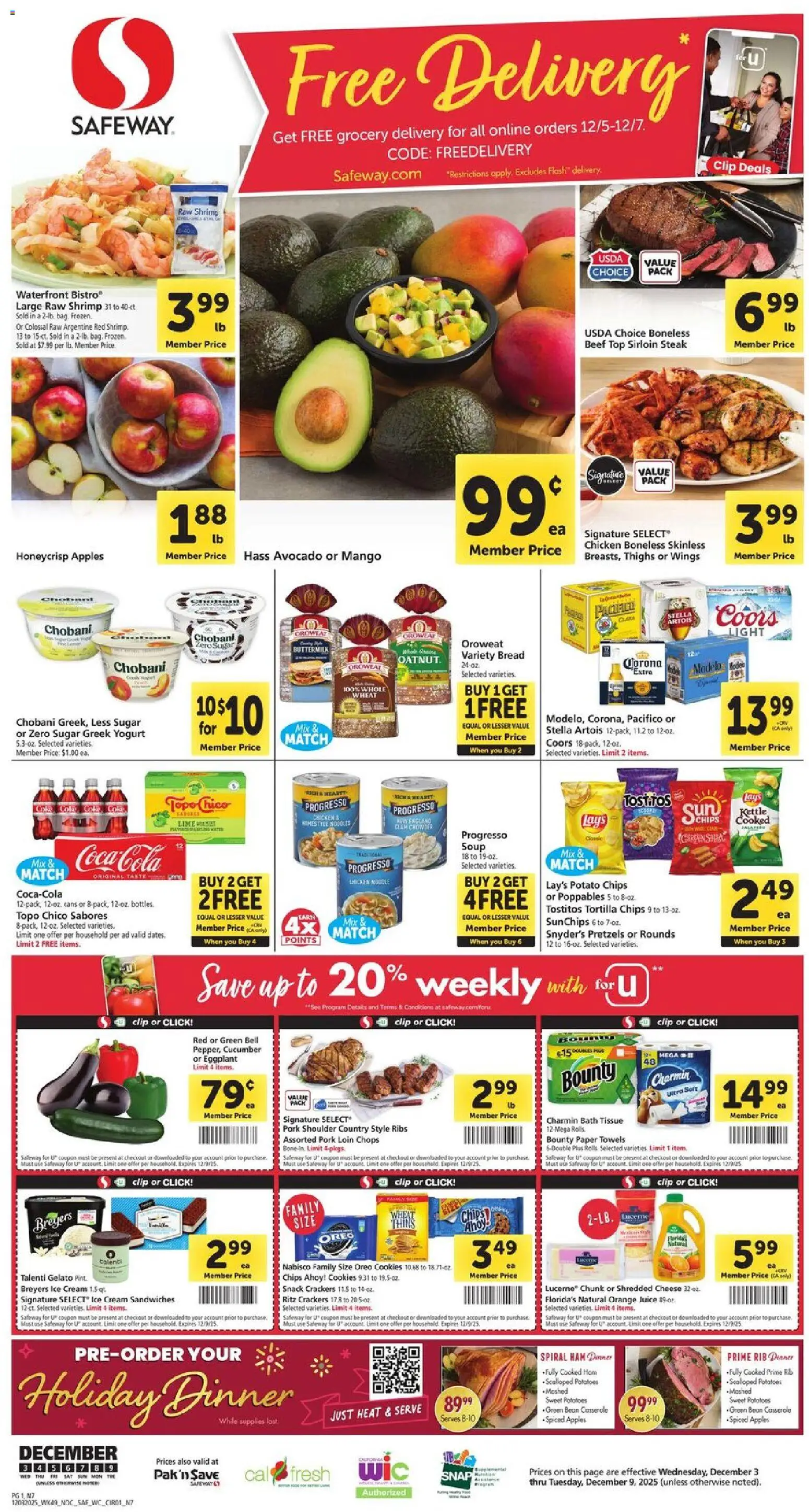 Safeway Weekly Ad - page 1- valid from 12/03/2025
