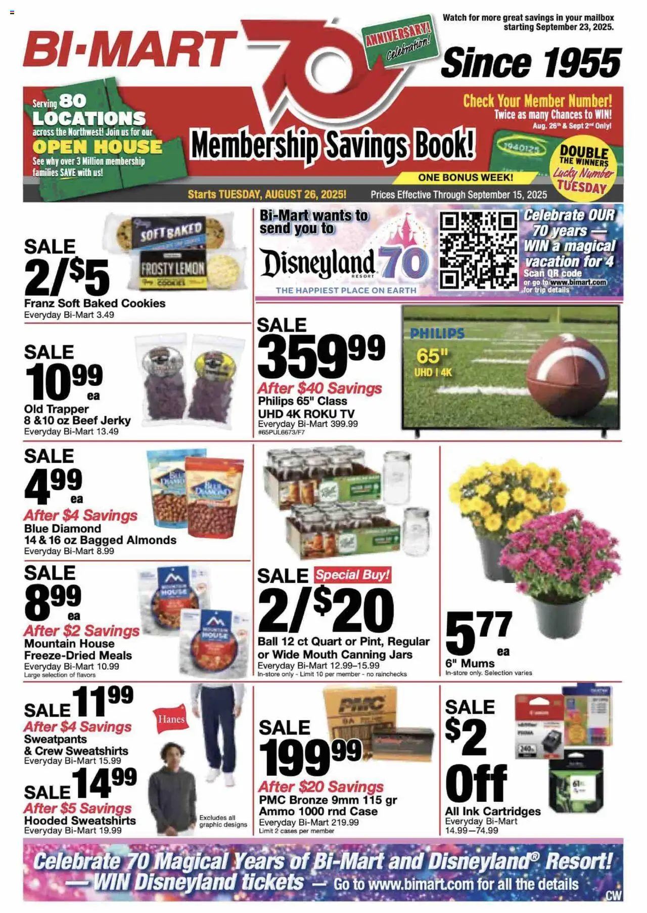 Bi-Mart Anniversary Savings Book - page 1- valid from 08/26/2025