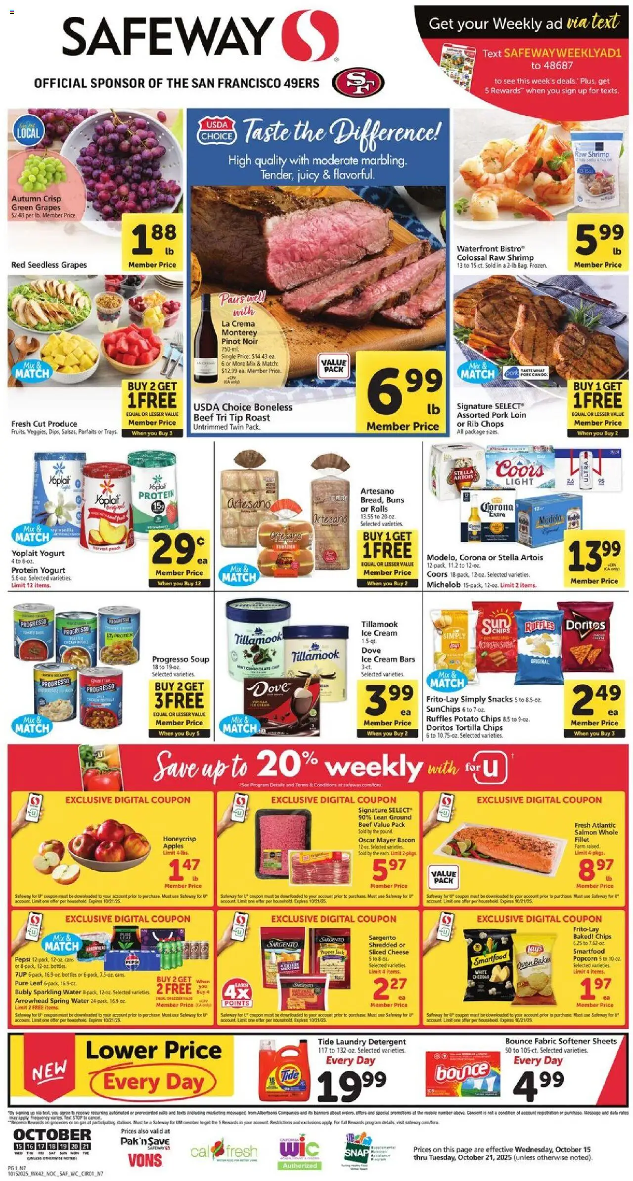 Safeway Weekly Ad - page 1- valid from 10/15/2025