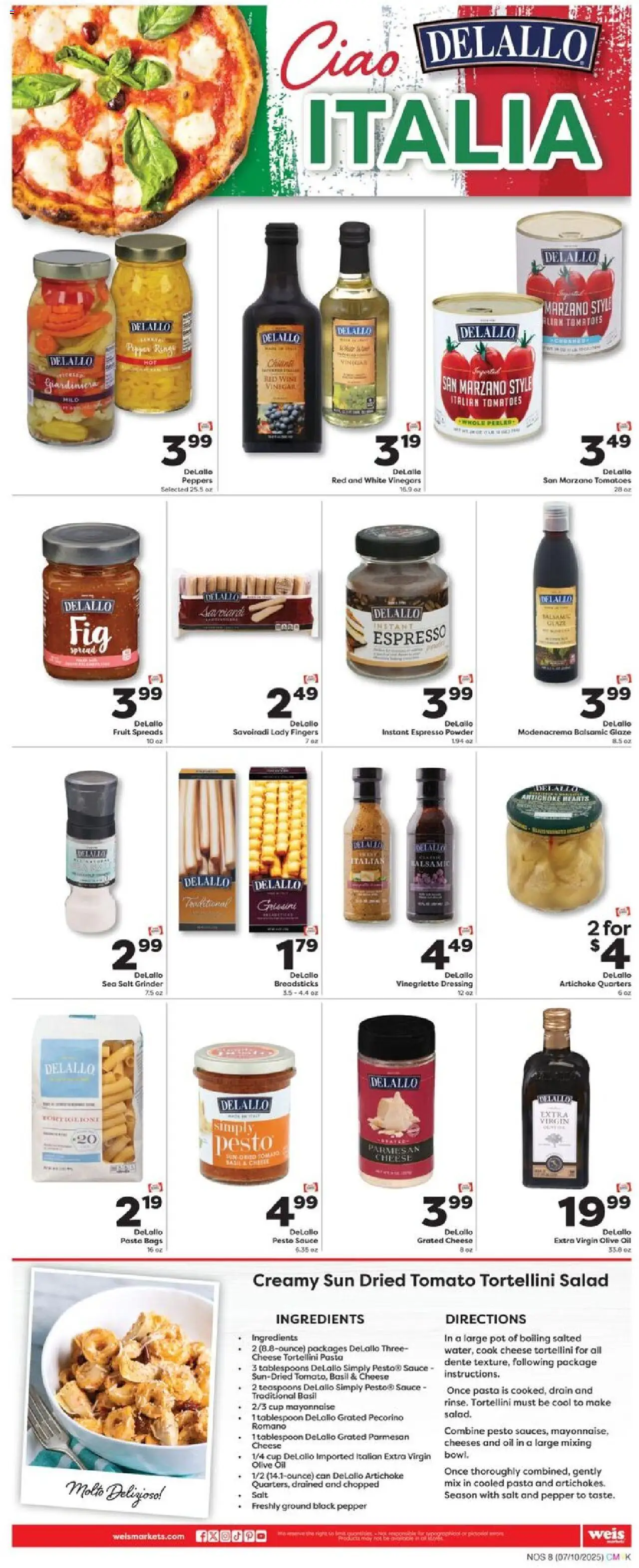 Weis Monthly Ad - page 8- valid from 07/10/2025