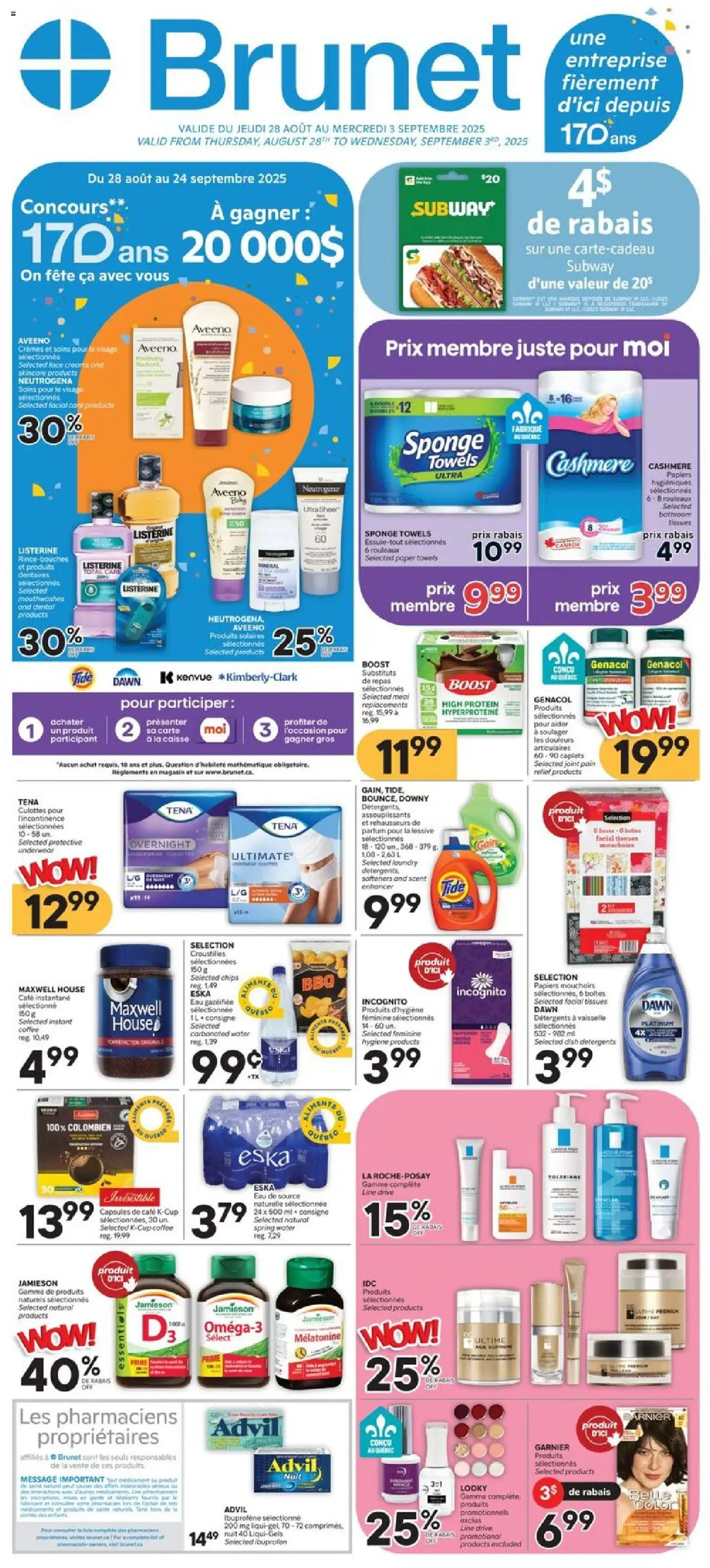 Brunet weekly flyer / circulaire - page 1- valid from Aug 28, 2025