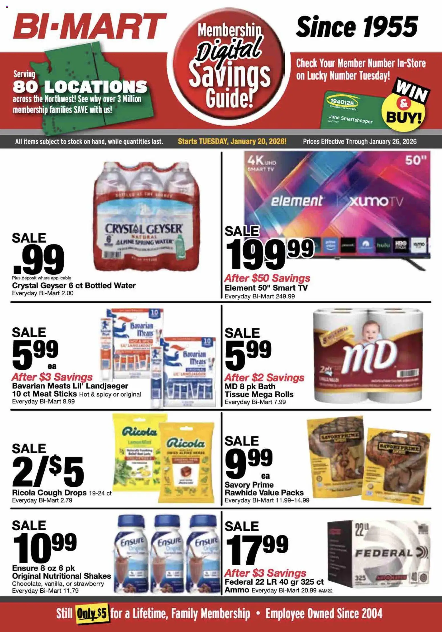 Bi-Mart Weekly Ad - page 1- valid from 01/20/2026