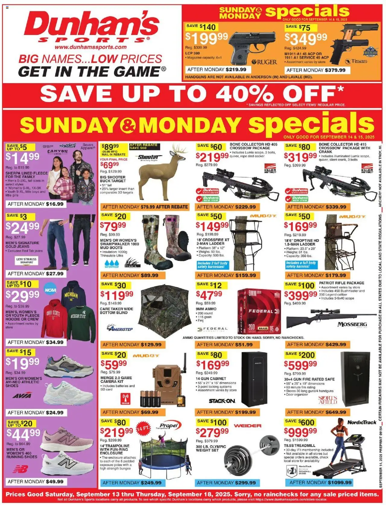 Dunham's Sports Weekly Ad - page 1- valid from 09/13/2025