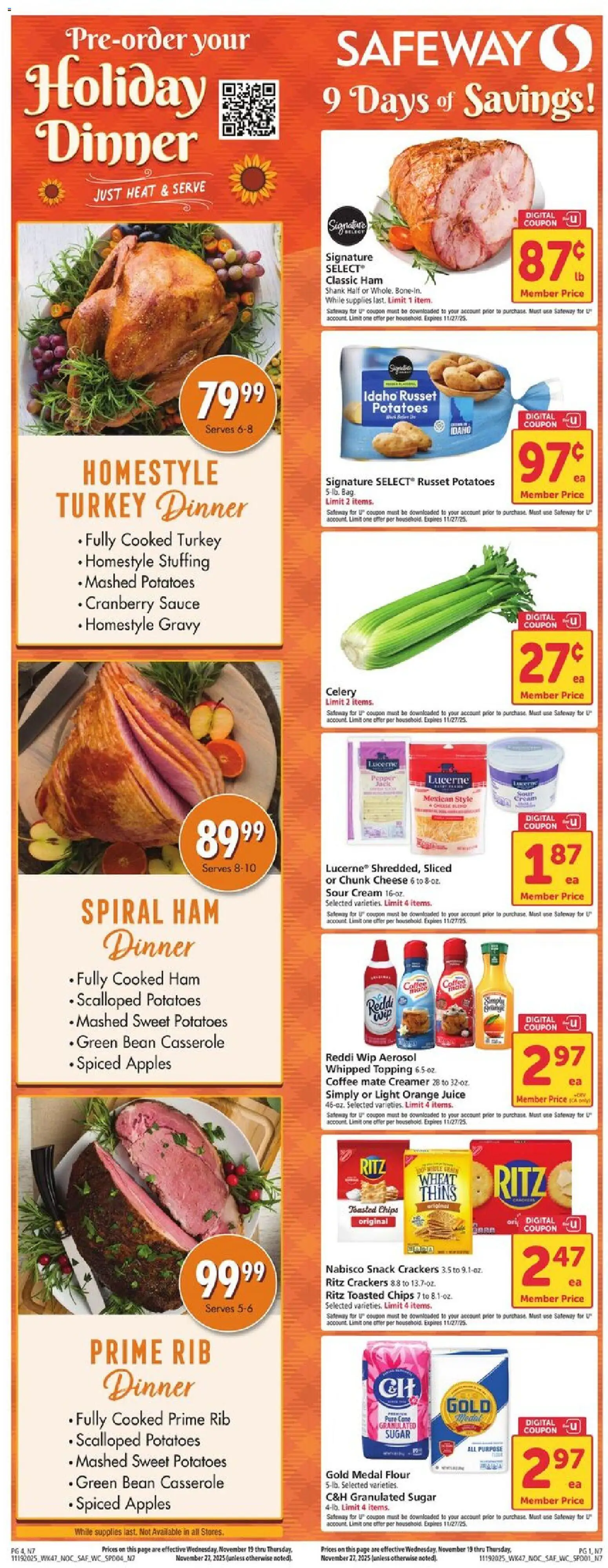 Safeway Weekly Ad - page 1- valid from 11/19/2025