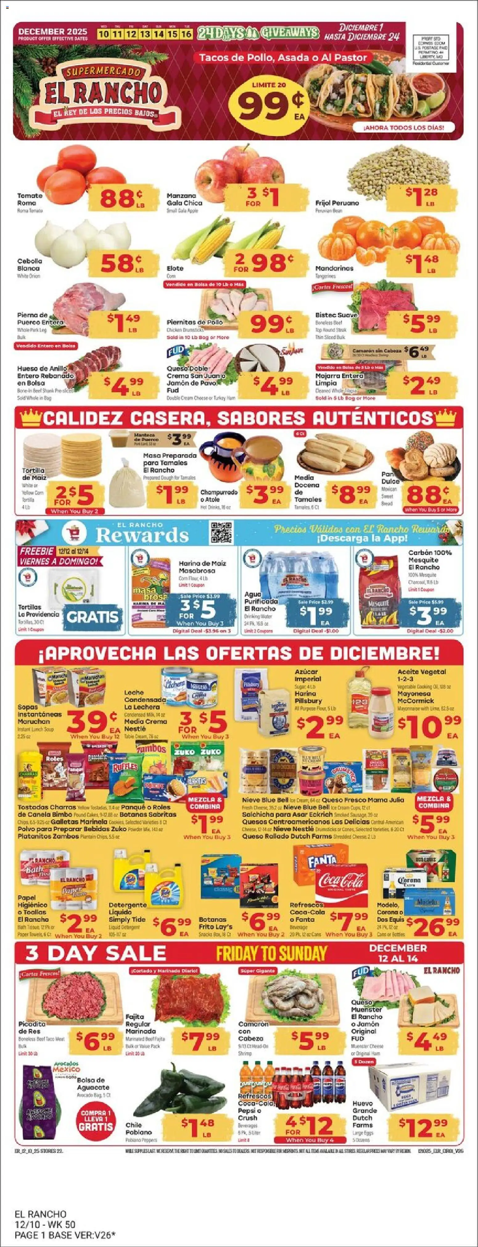 El Rancho Weekly Ad - page 1- valid from 12/10/2025