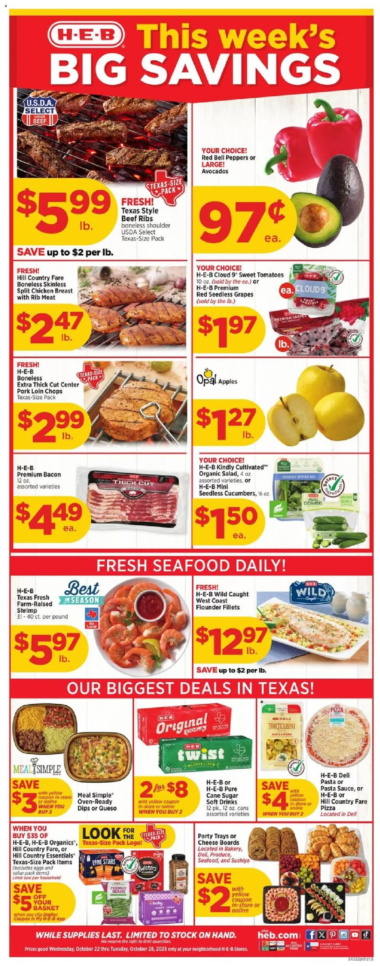 H-E-B Weekly Ad - page 1- valid from 10/22/2025