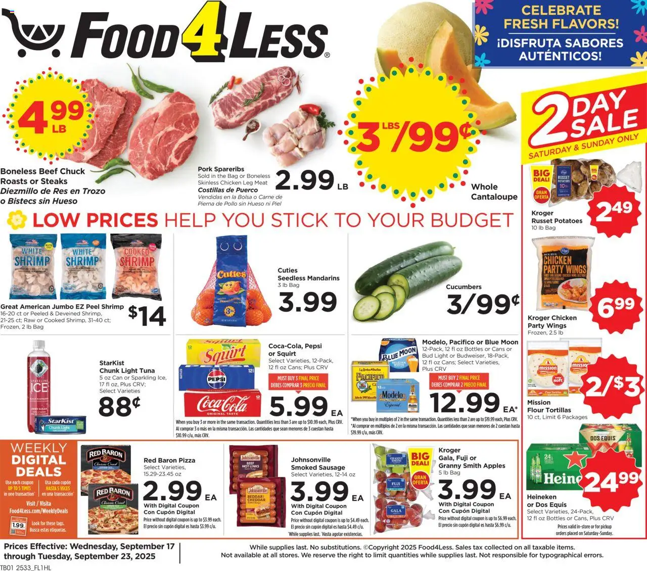 Food 4 Less Weekly Ad - page 1- valid from 09/17/2025